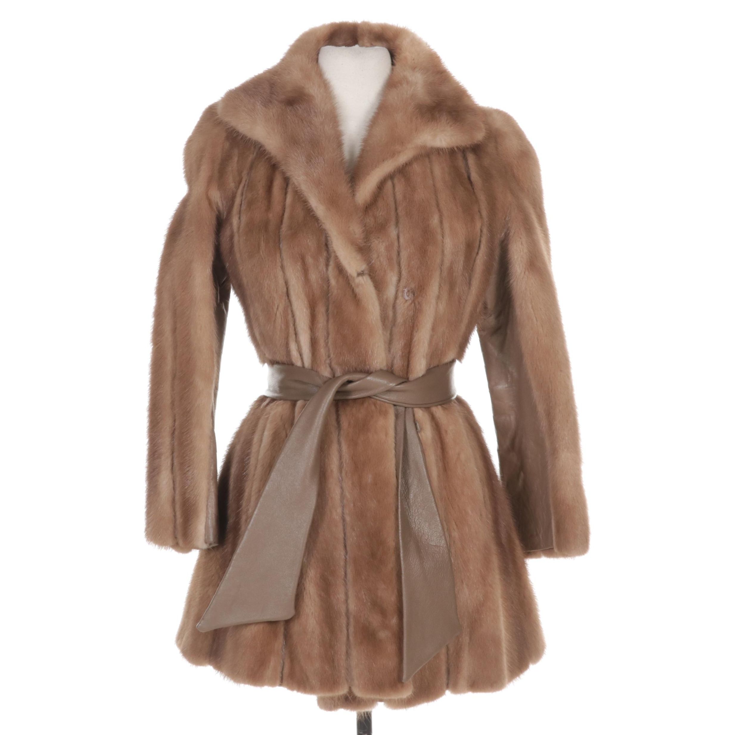 Mink Fur Wrap Coat with Tie Belt