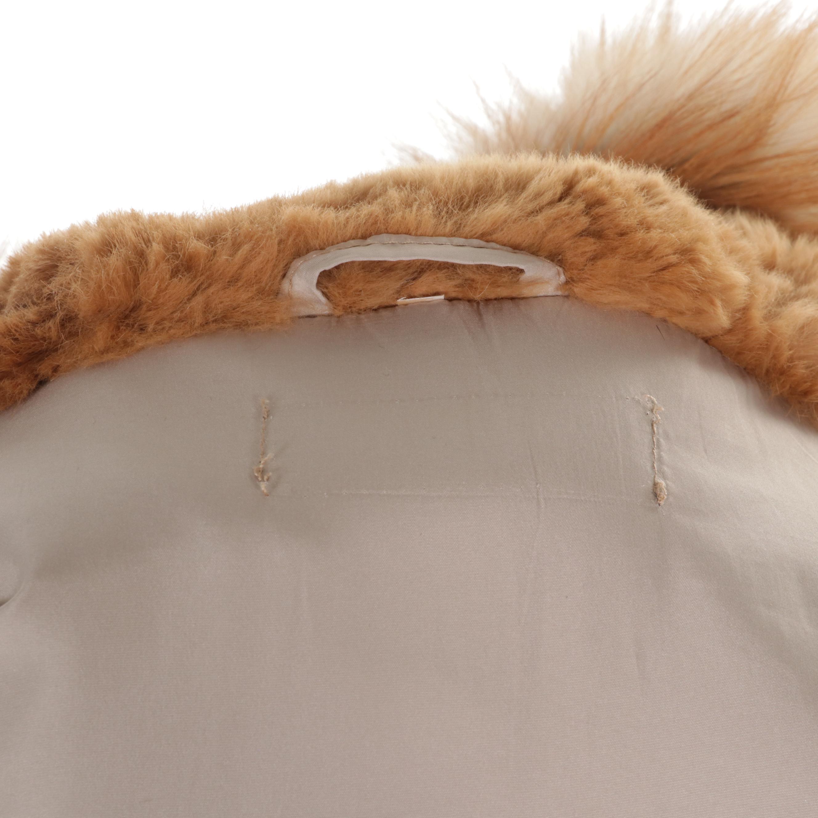Zipper-Front Parka with Rabbit Fur Hood and Removable Red Fox Fur Trim