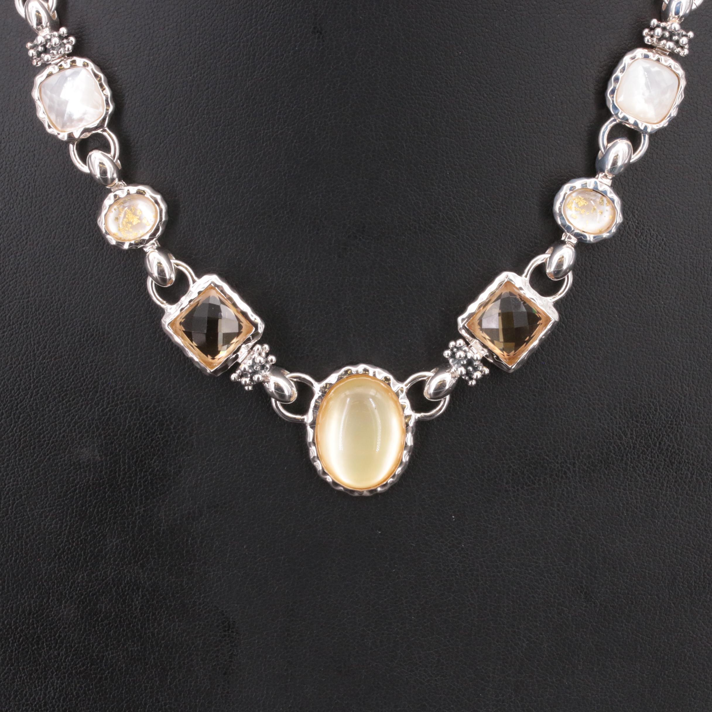 Michael Dawkins Sterling Necklace with Quartz, Mother-of-Pearl and Citrine