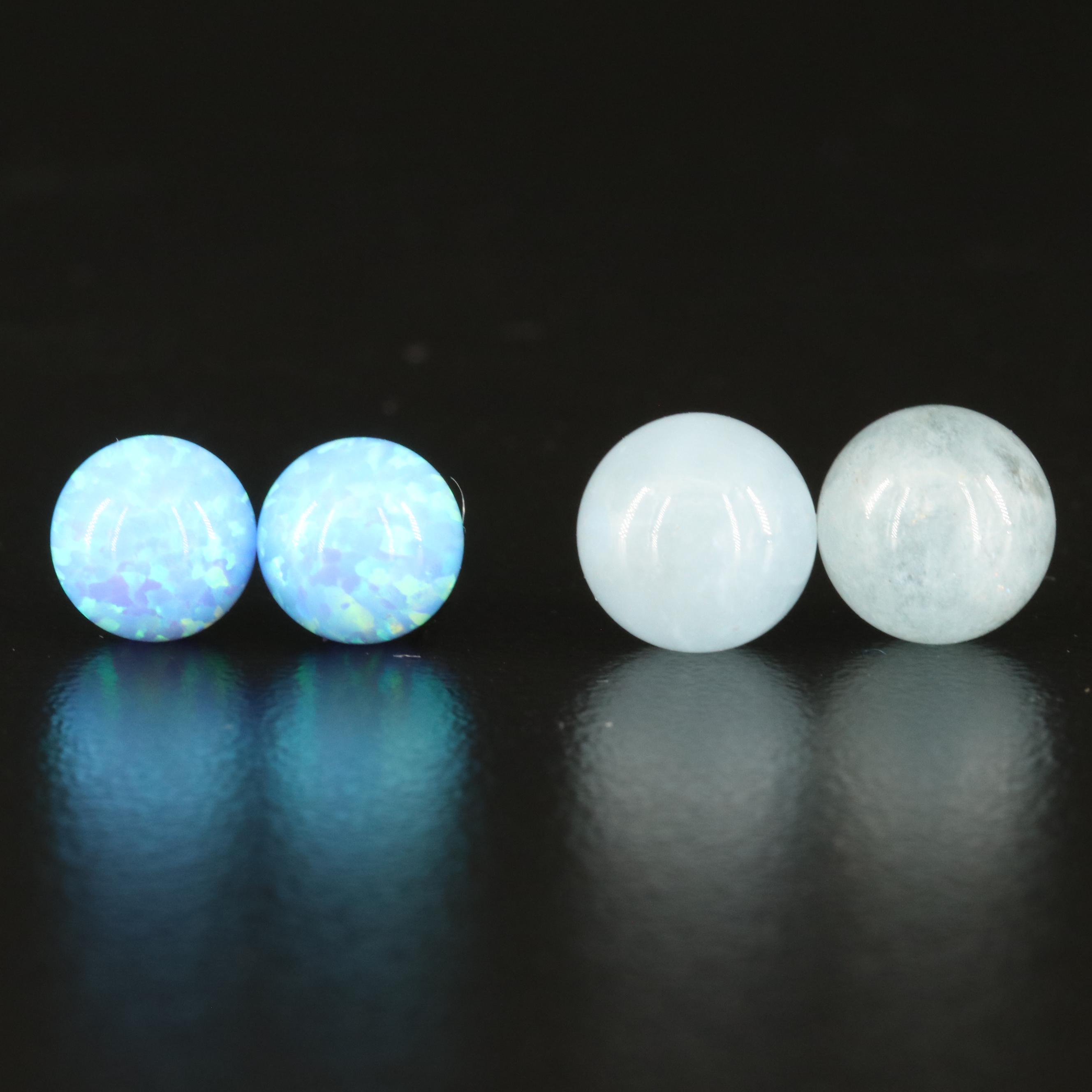 14K Aquamarine and Opal Stud Earrings