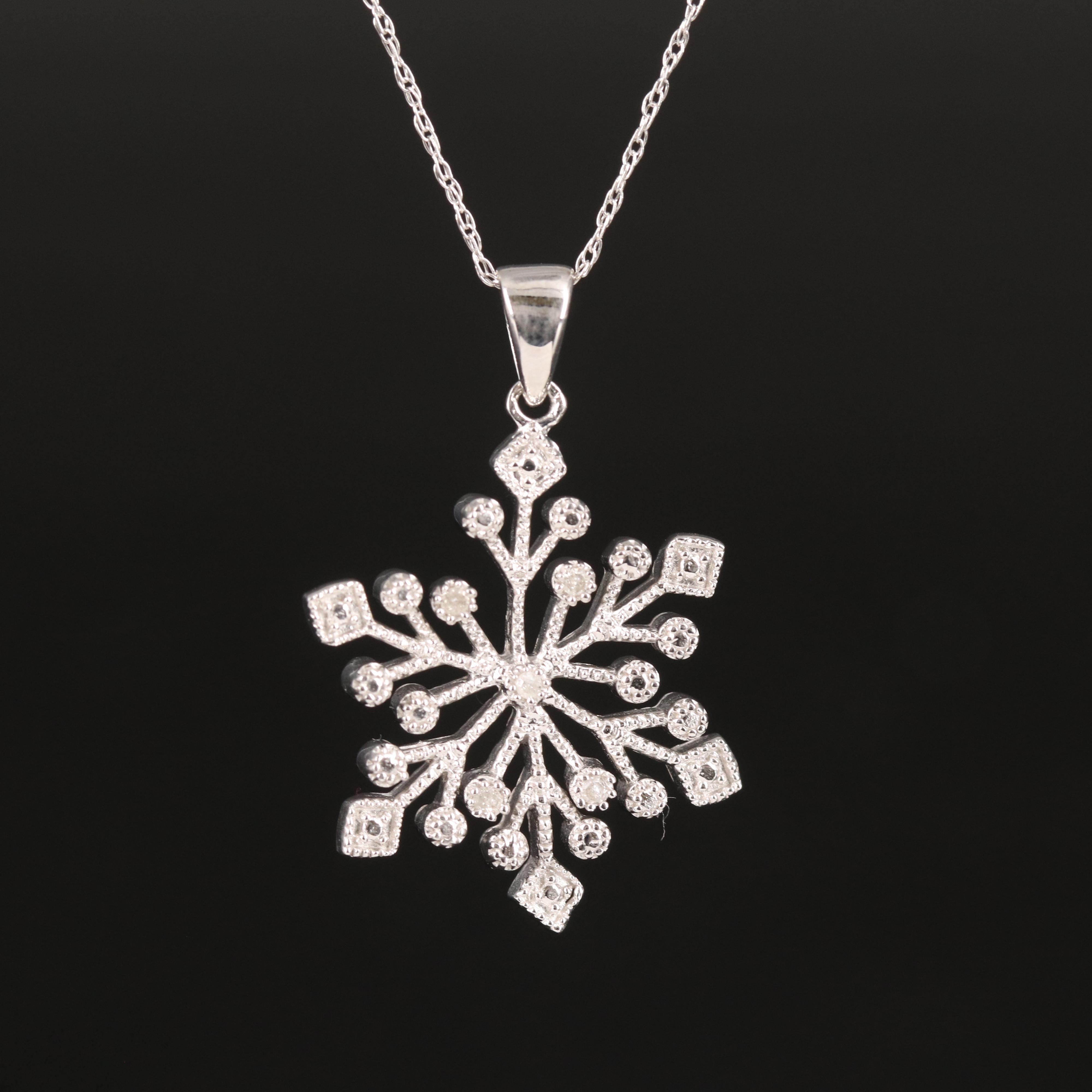 Diamond Snowflake Pendant Necklace in Sterling