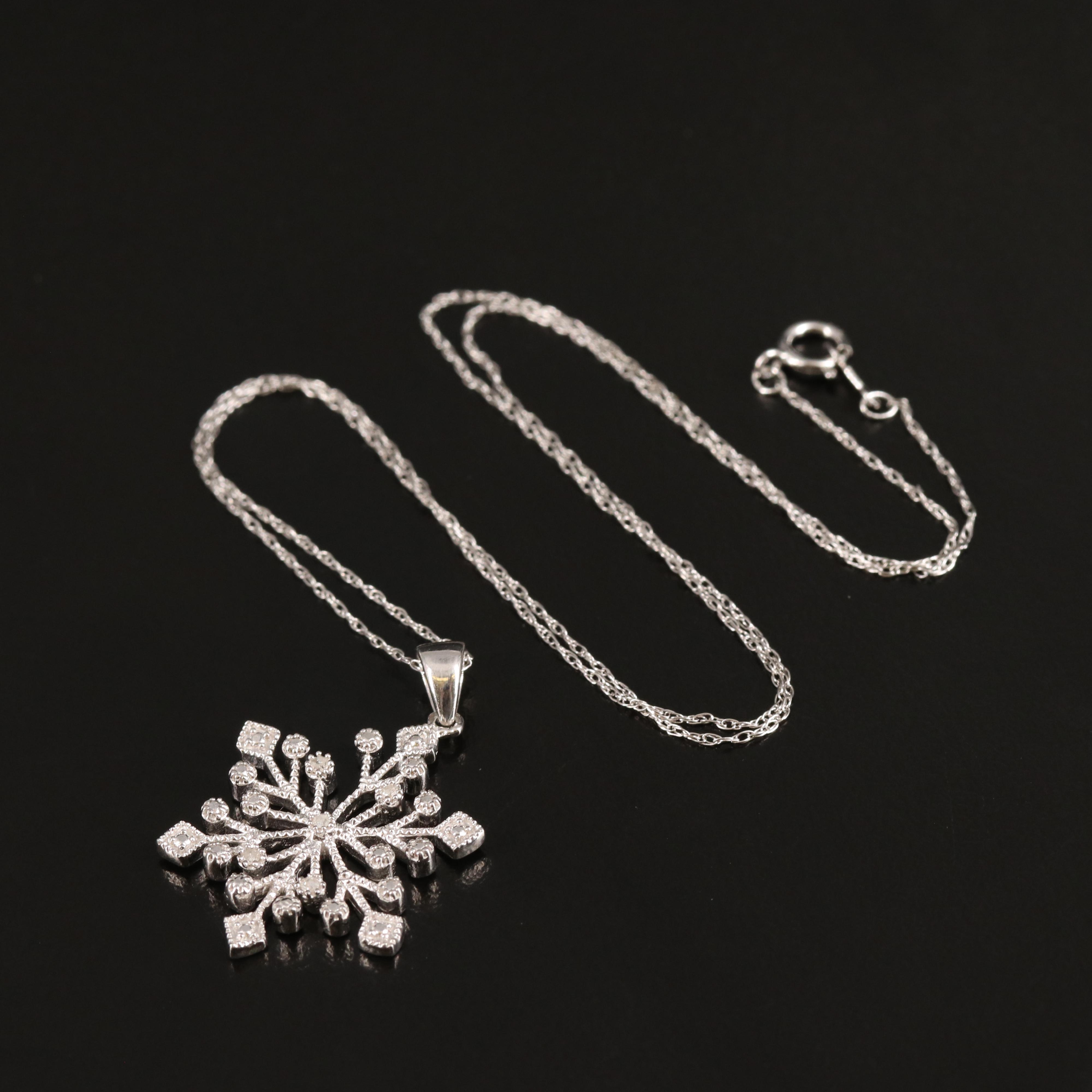 Diamond Snowflake Pendant Necklace in Sterling