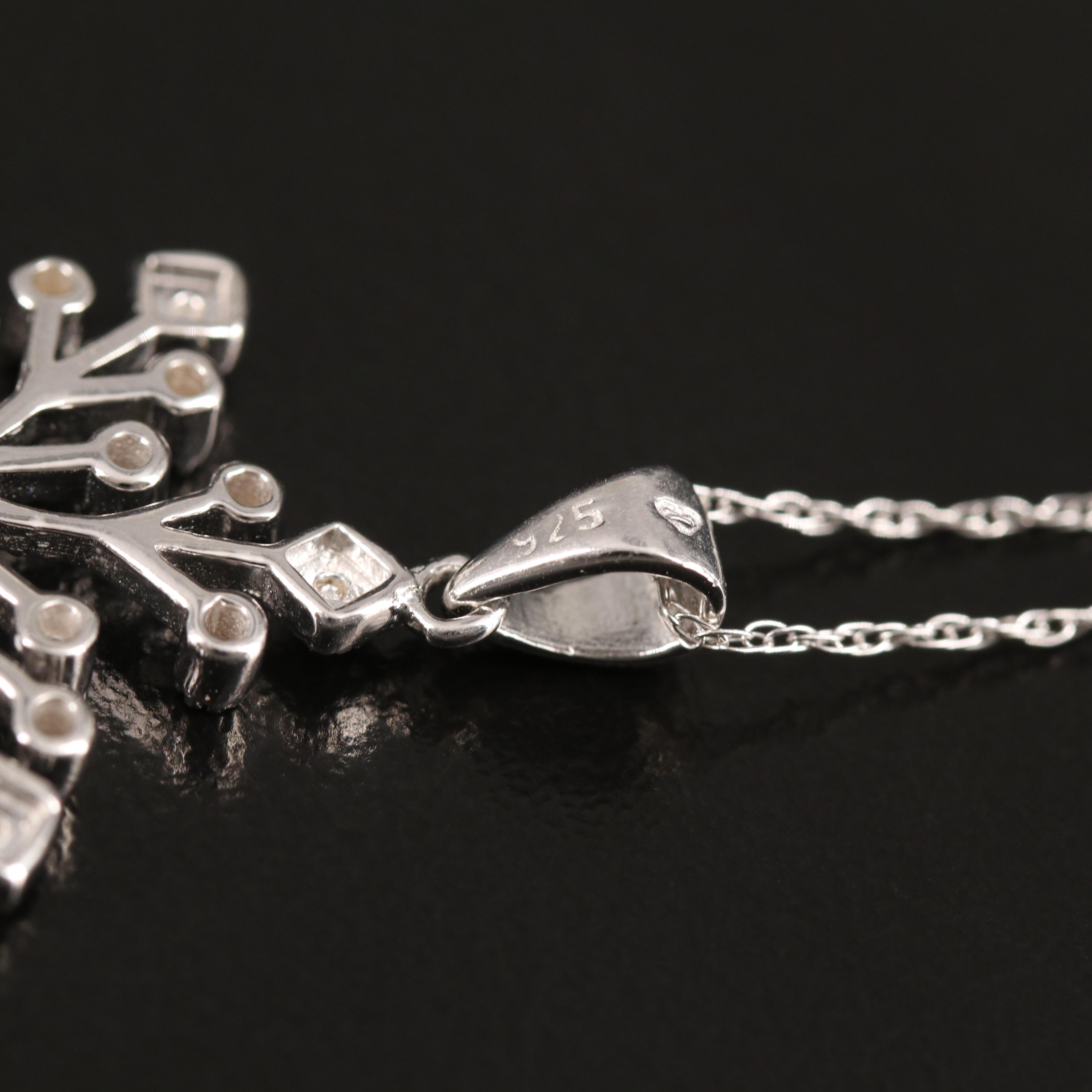 Diamond Snowflake Pendant Necklace in Sterling