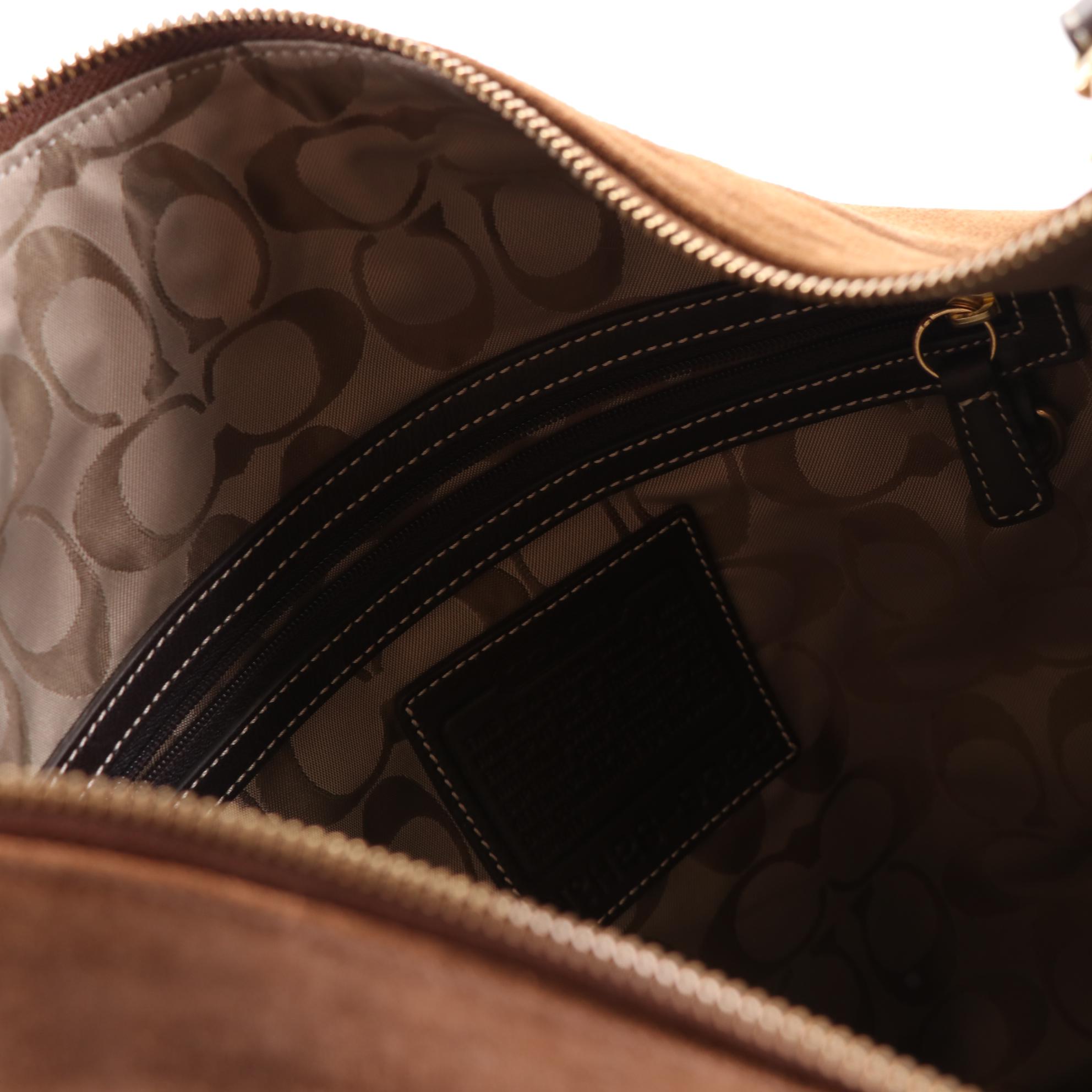 Coach Large Zip Crossbody Bag in Brown Suede and Small Black Leather Pouches