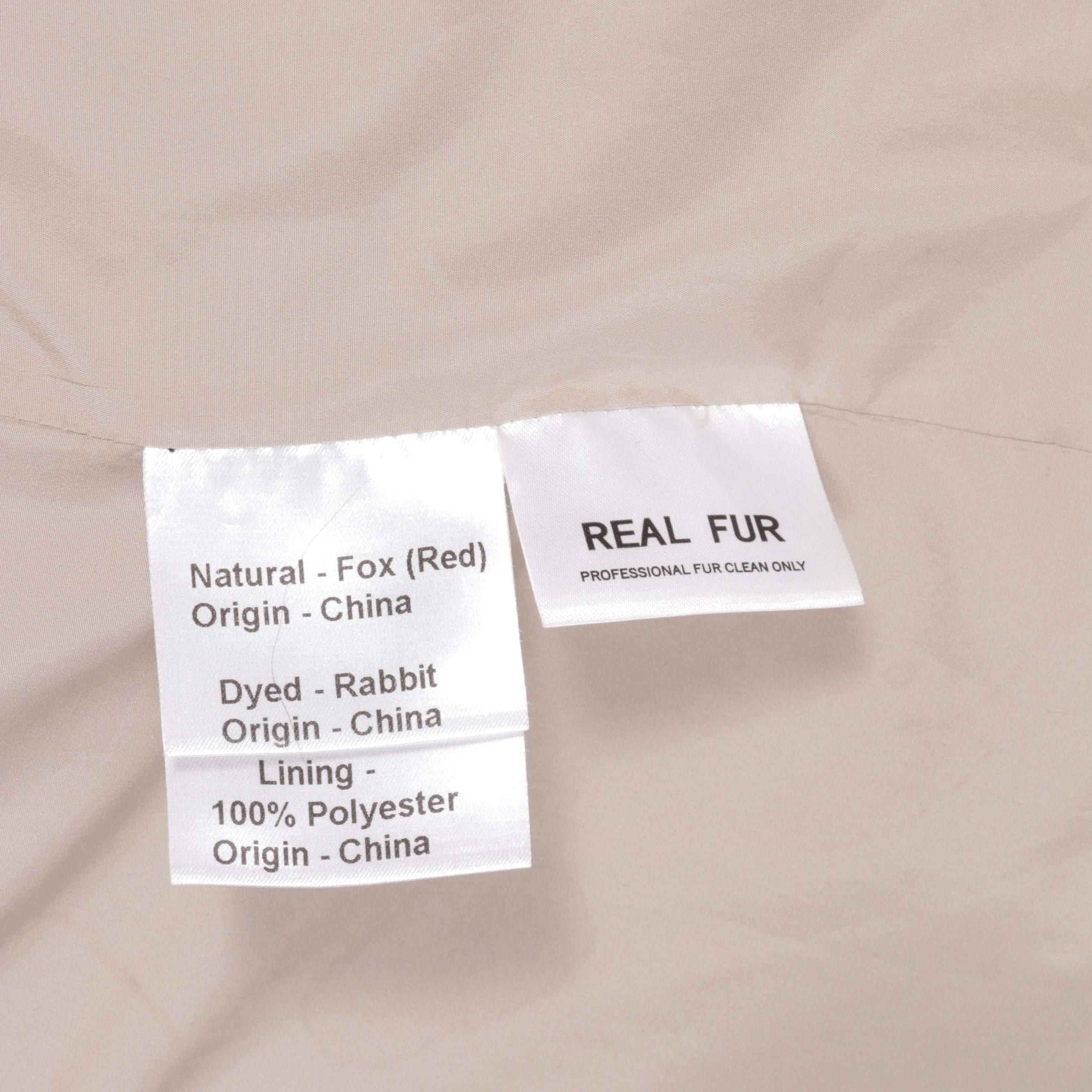 Zipper-Front Parka with Rabbit Fur Hood and Removable Red Fox Fur Trim