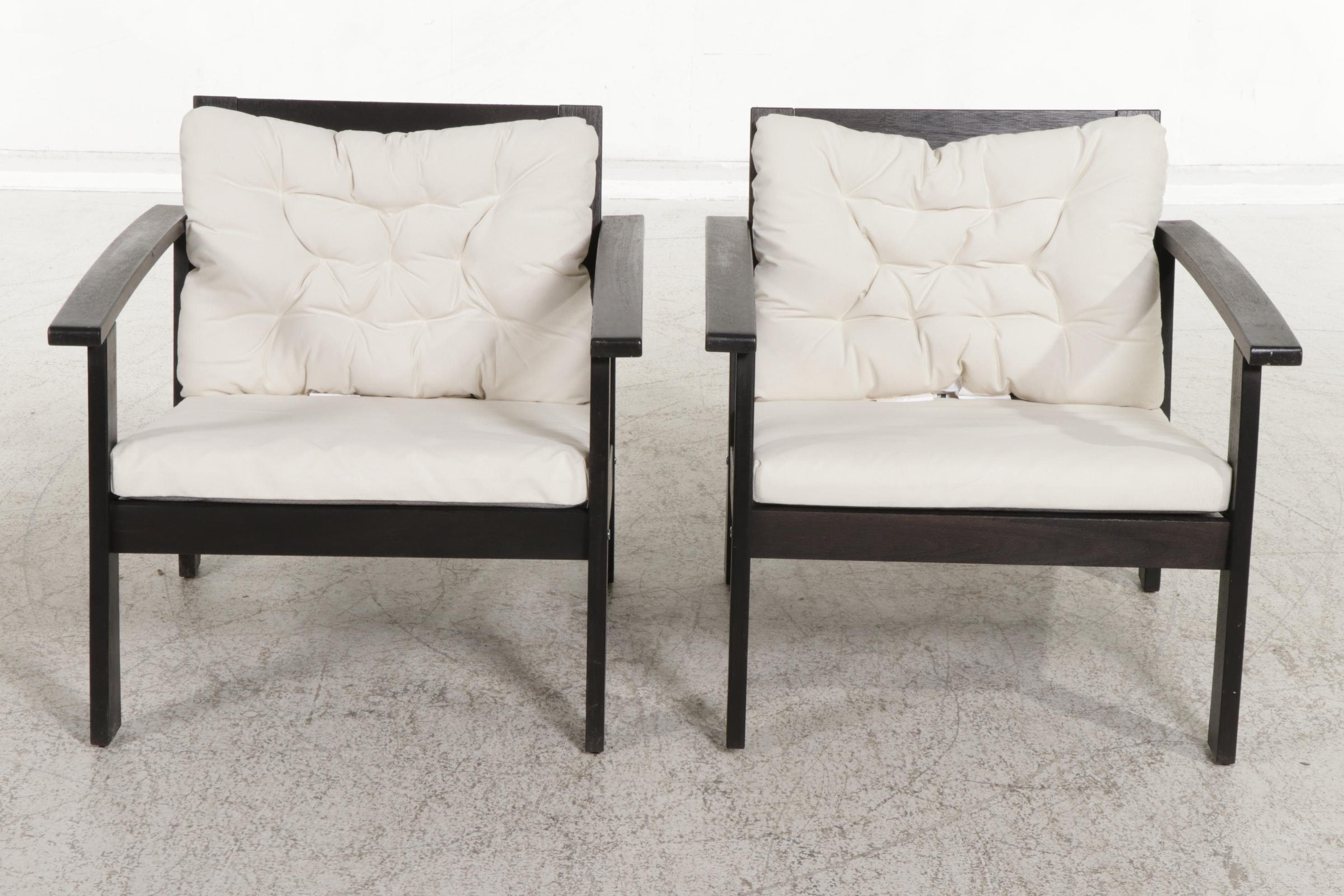 Pair of IKEA "Klöven" Eucalyptus Wood Patio Lounge Chairs