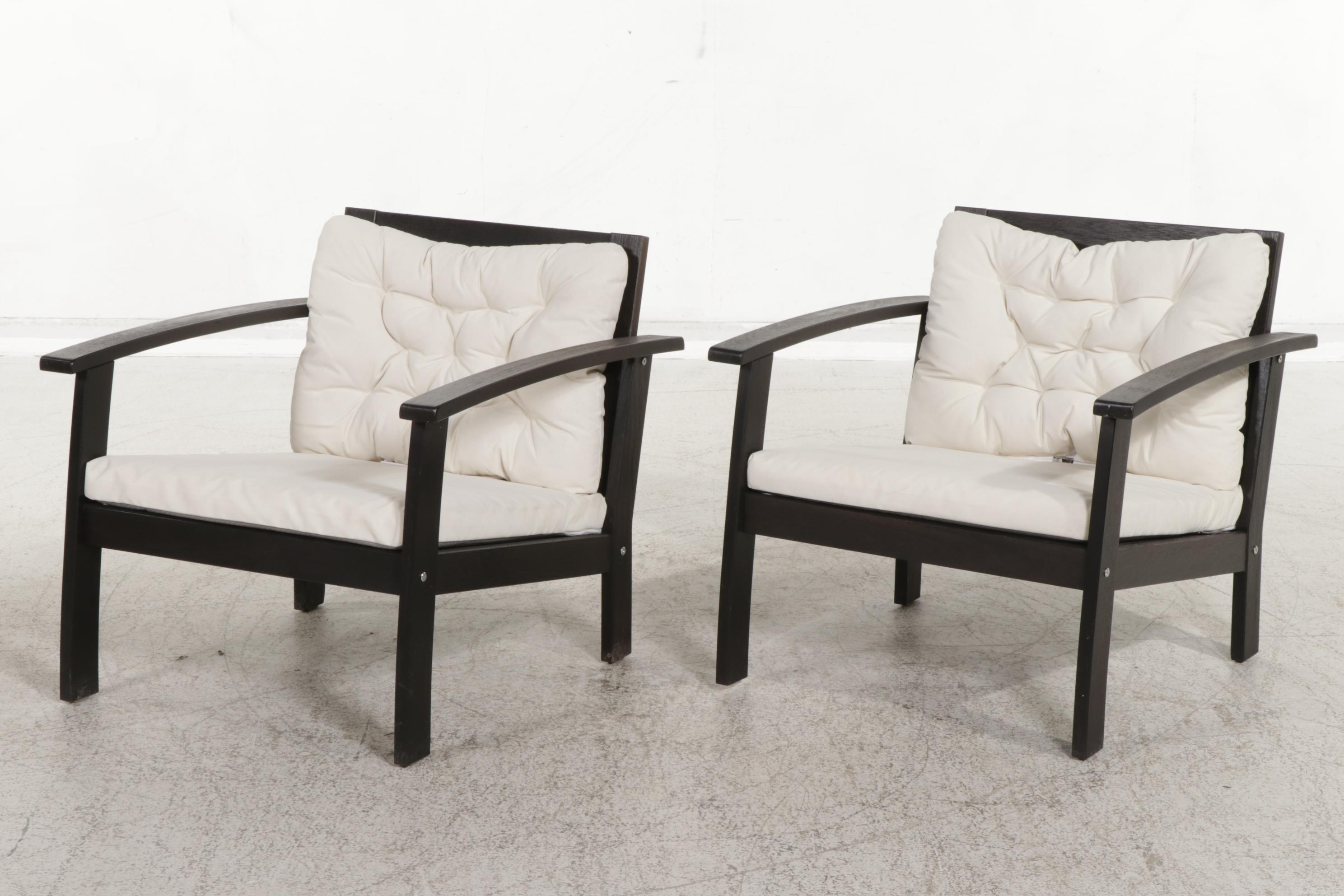 Pair of IKEA "Klöven" Eucalyptus Wood Patio Lounge Chairs