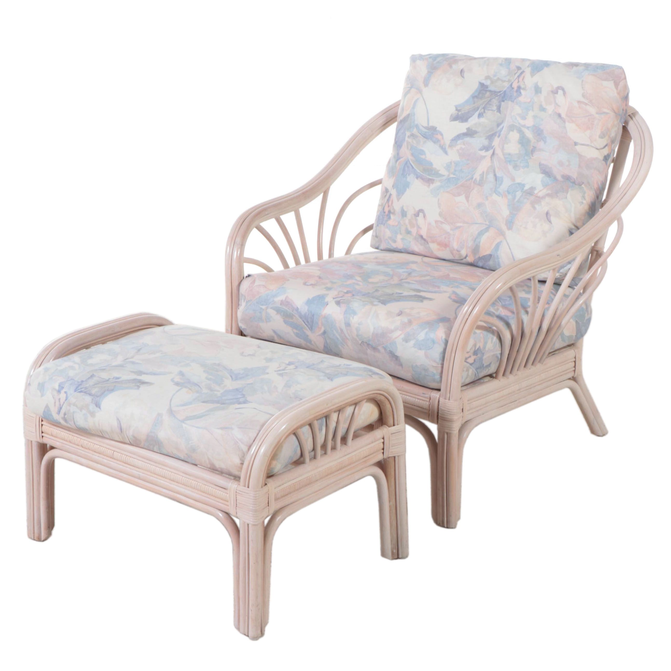 Ayers Furniture Cerused Rattan Patio Armchair and Footstool