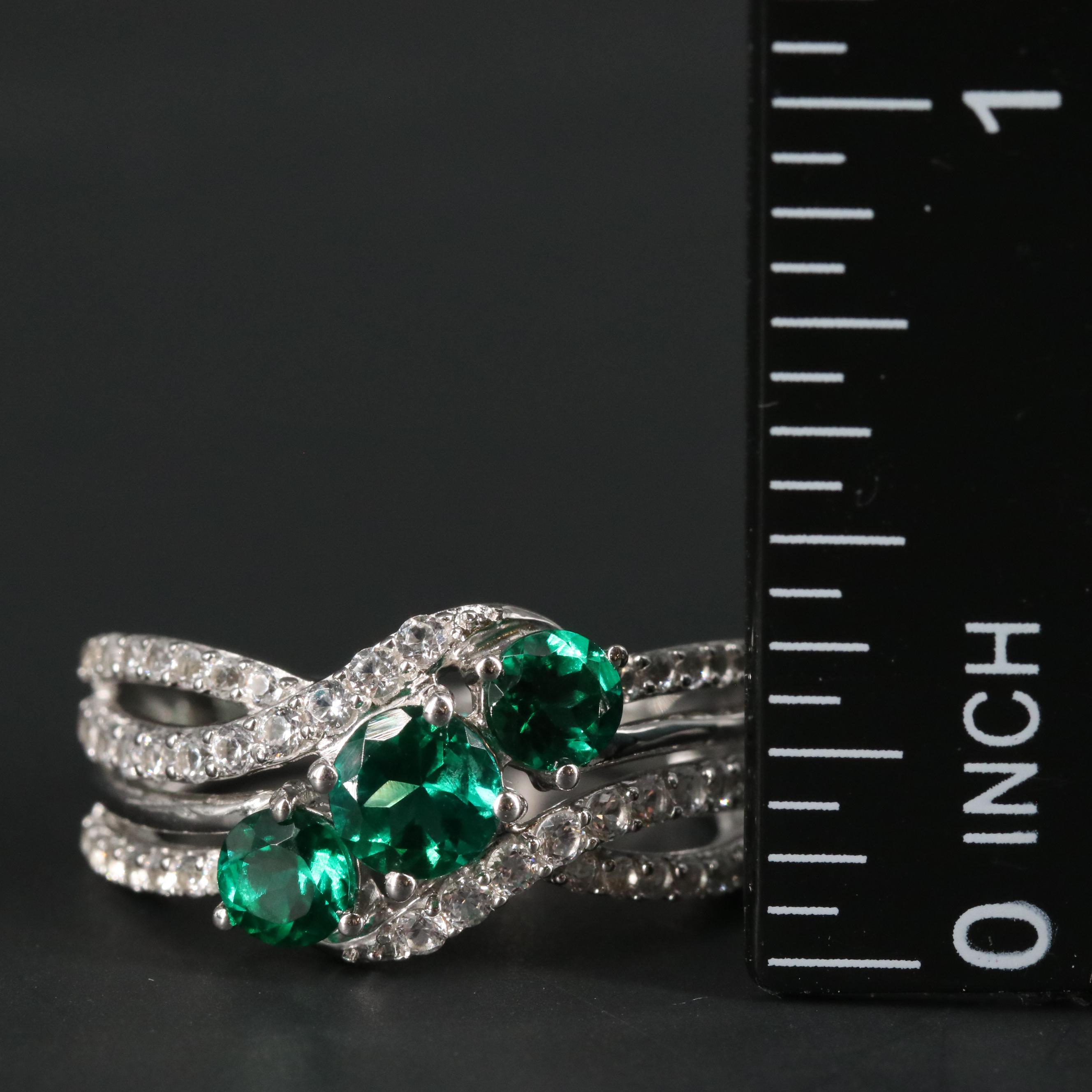 Sterling Emerald and Sapphire Three Stone Ring