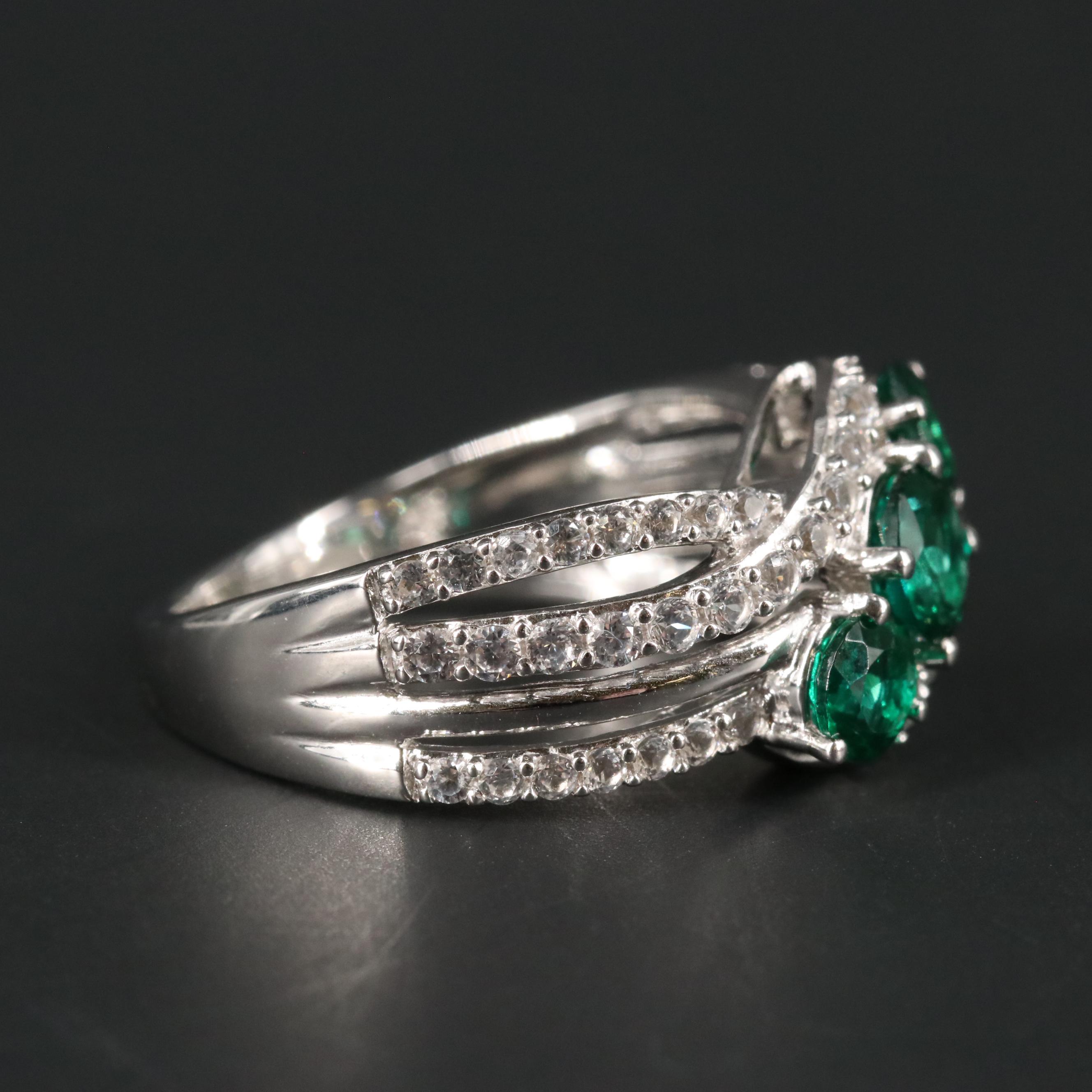 Sterling Emerald and Sapphire Three Stone Ring