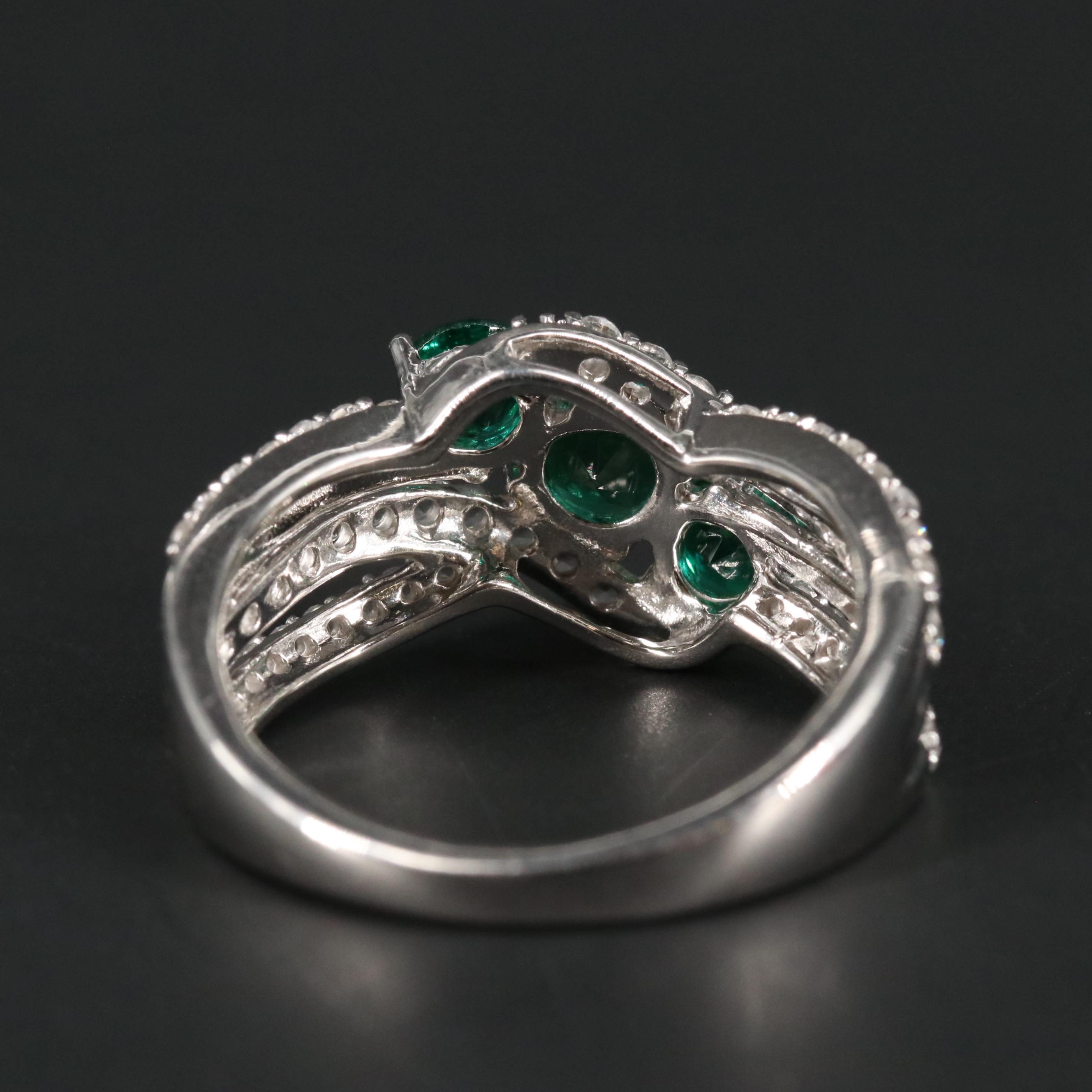 Sterling Emerald and Sapphire Three Stone Ring