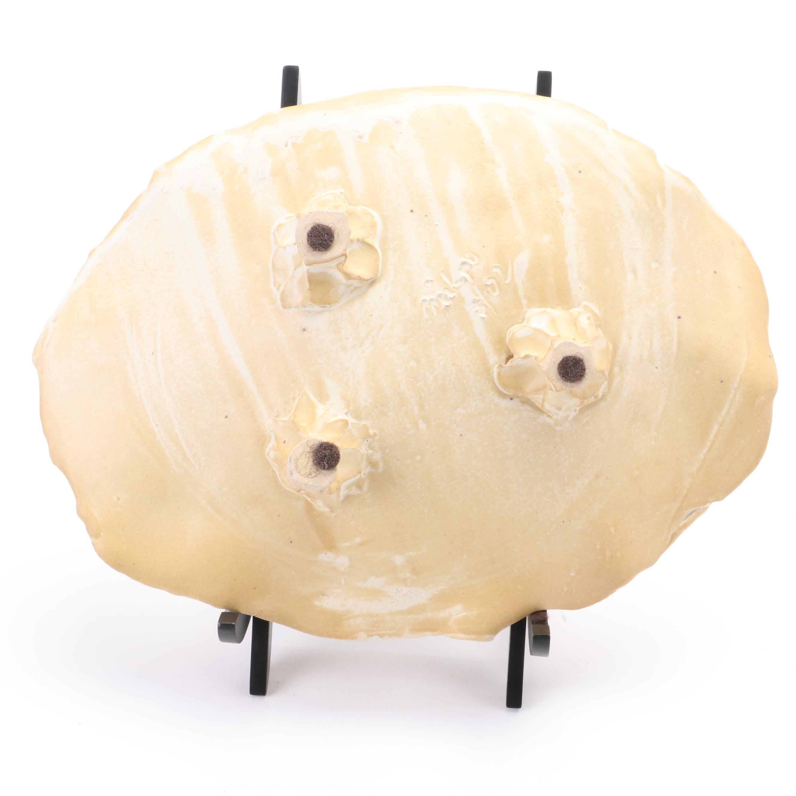 Mikpo Pottery Buffalo Motif Ceramic Footed Bowl with Stand, 2002