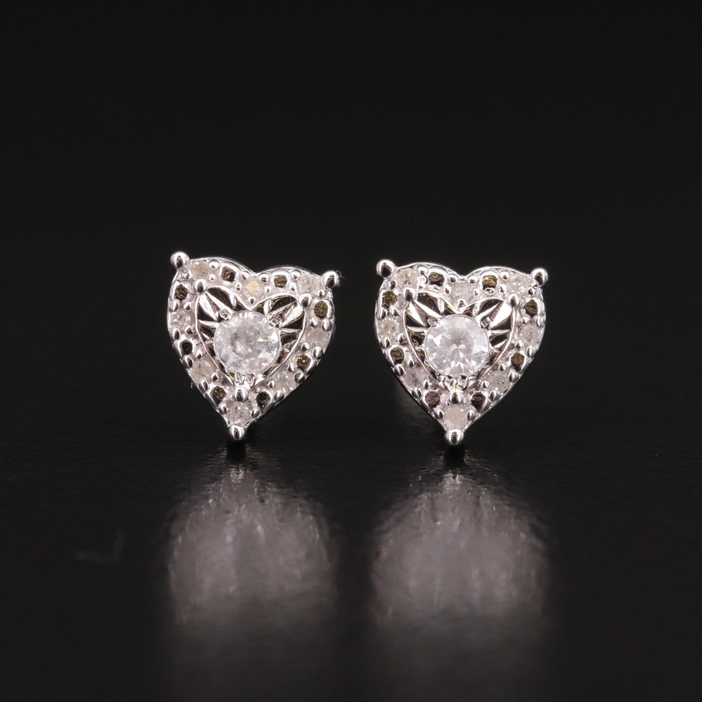 Sterling and Diamond Heart Stud Earrings