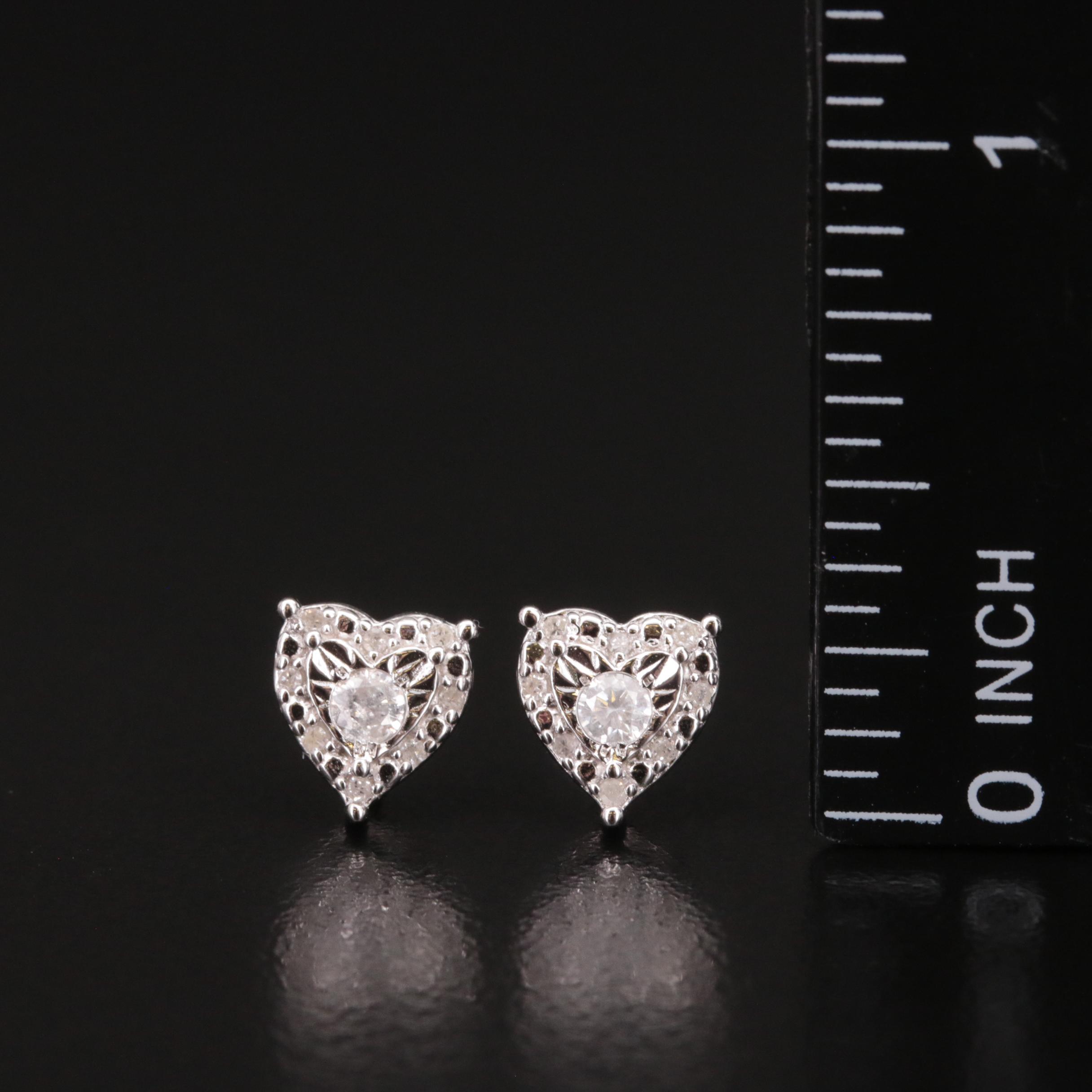 Sterling and Diamond Heart Stud Earrings