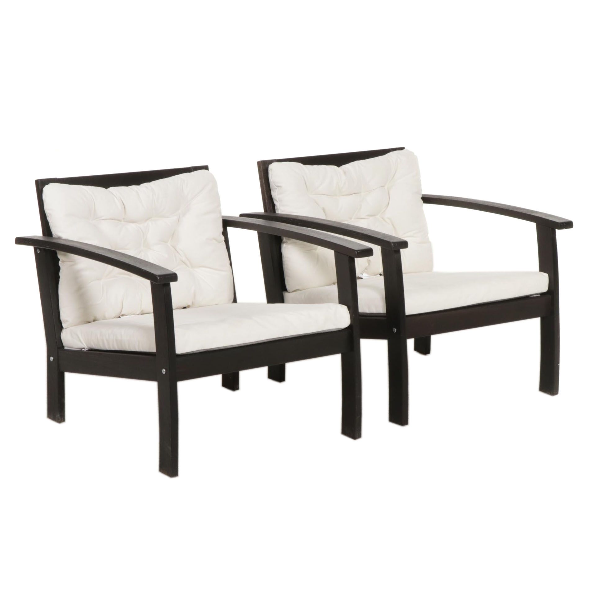 Pair of IKEA "Klöven" Eucalyptus Wood Patio Lounge Chairs
