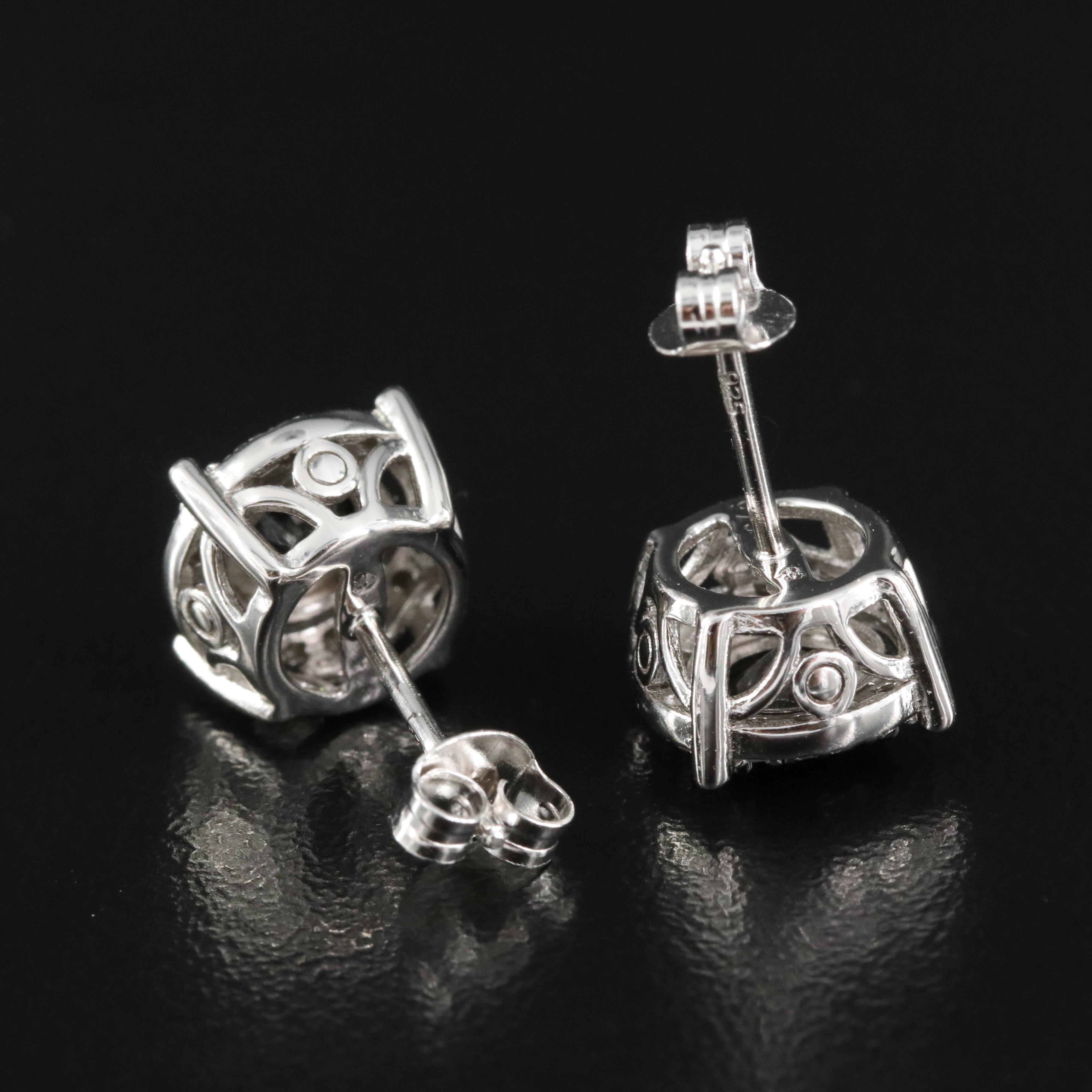 Sterling Diamond Halo Stud Earrings