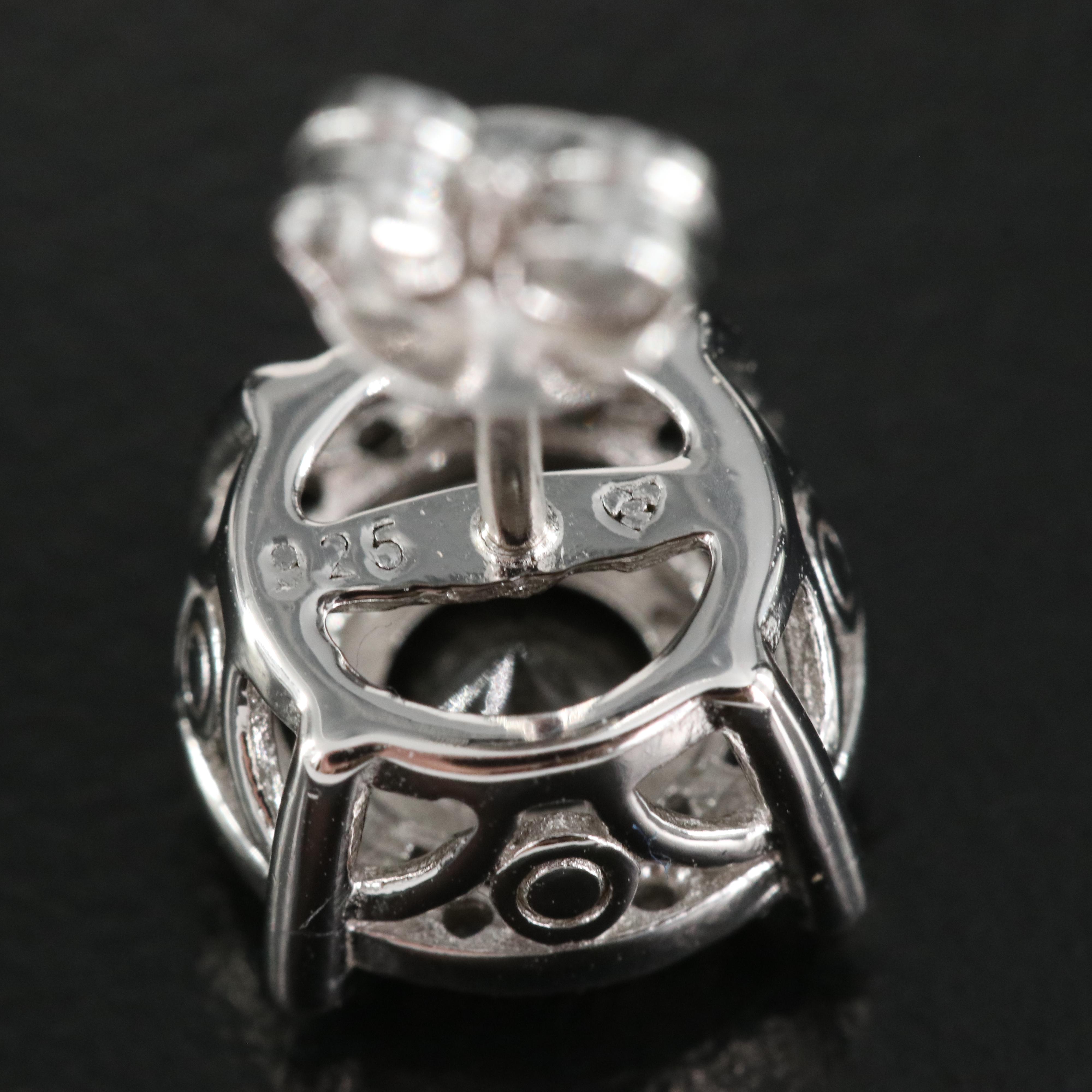 Sterling Diamond Halo Stud Earrings