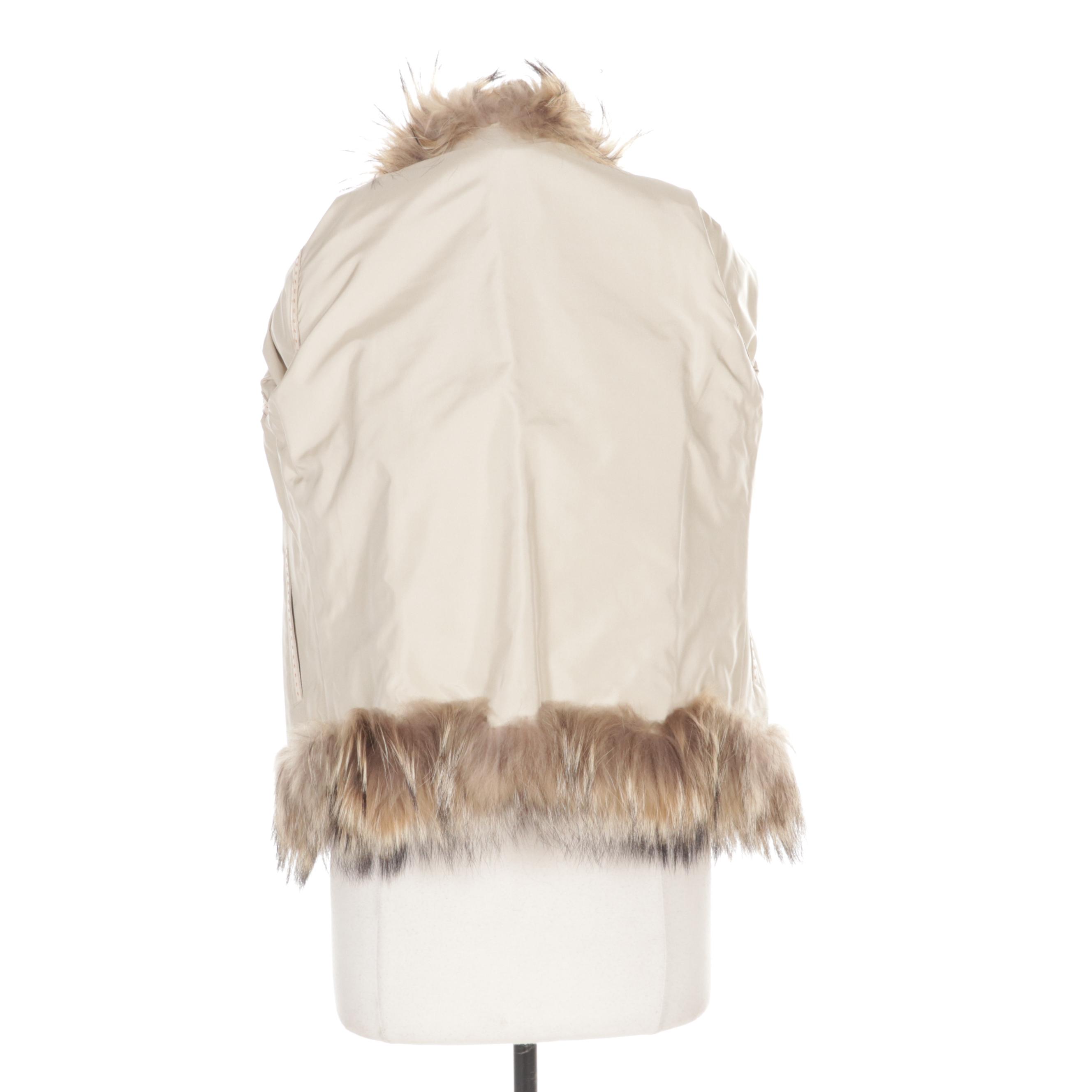 Carved Golden Dyed Mink Fur Jacket with Raccoon Fur Trim