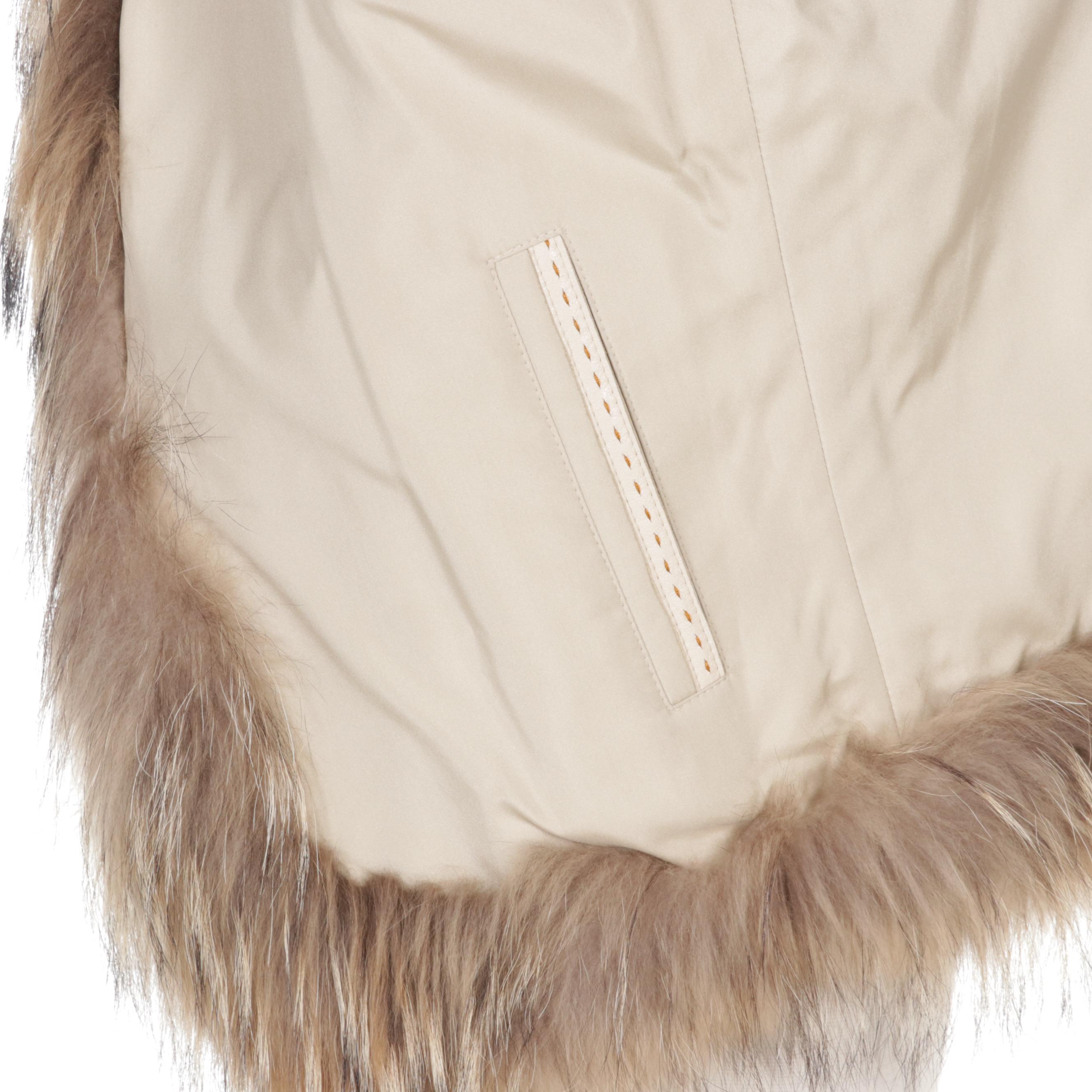 Carved Golden Dyed Mink Fur Jacket with Raccoon Fur Trim