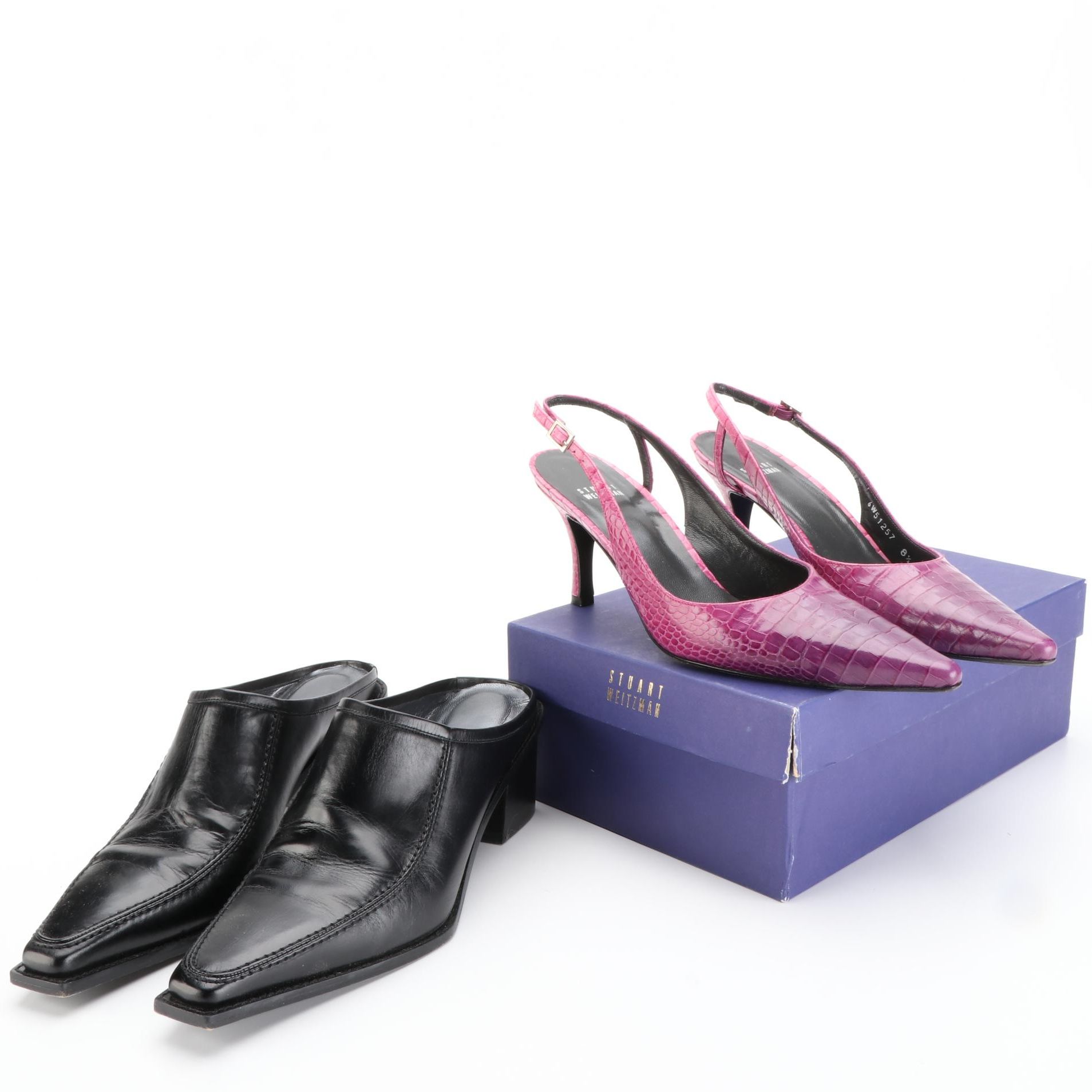 Stuart Weitzman Mules and Slingback Pumps in Leather with Box