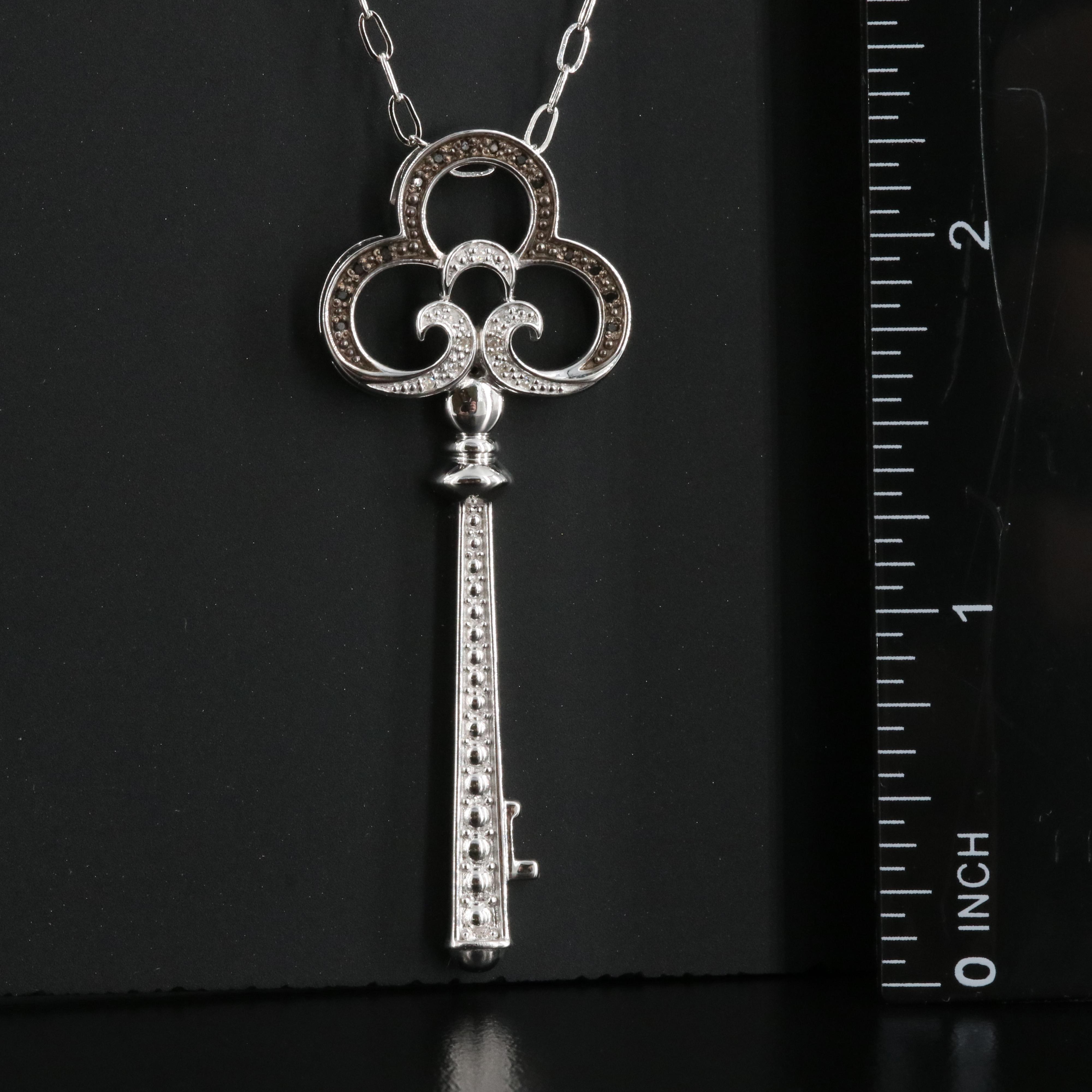 Sterling and Diamond Skeleton Key Pendant Necklace