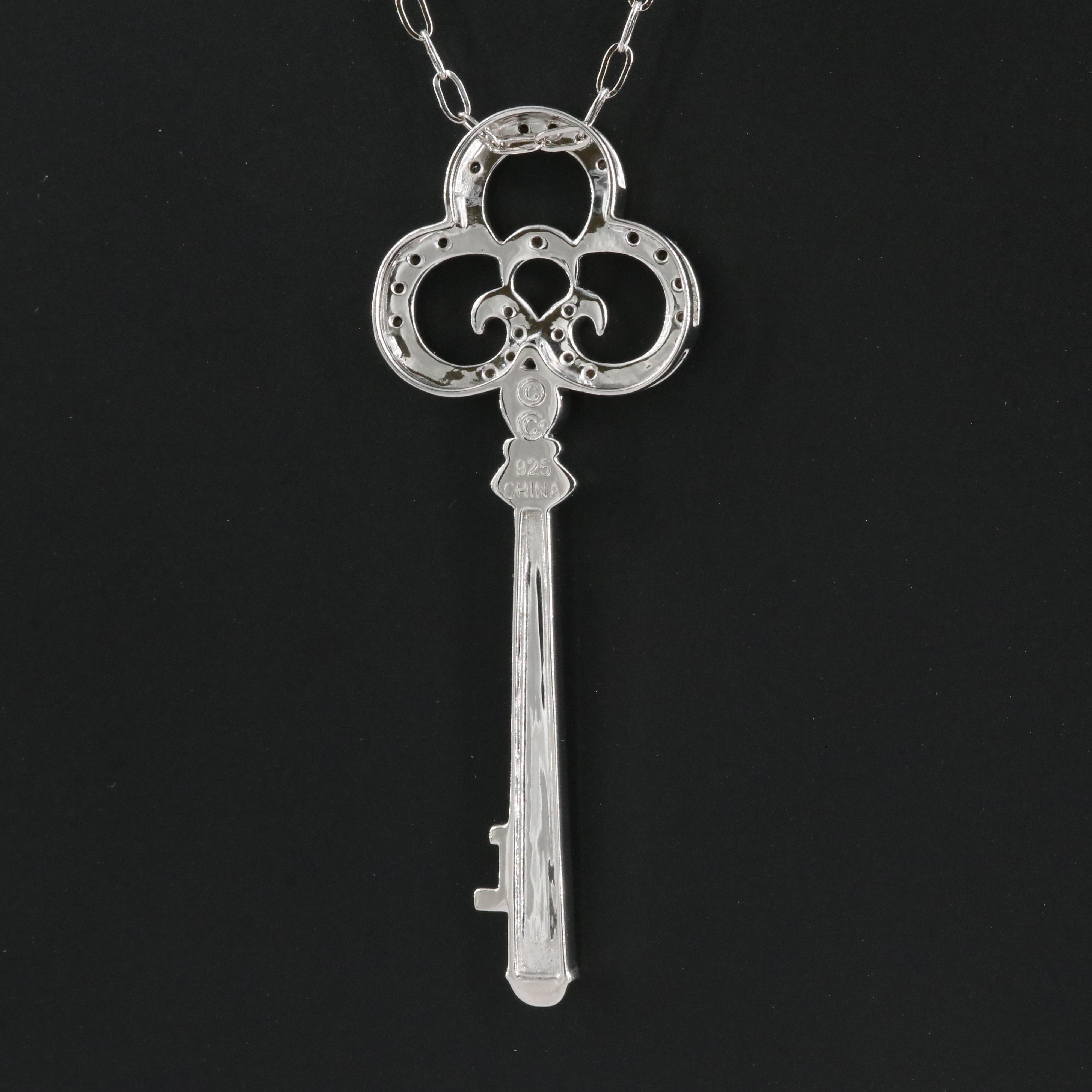 Sterling and Diamond Skeleton Key Pendant Necklace
