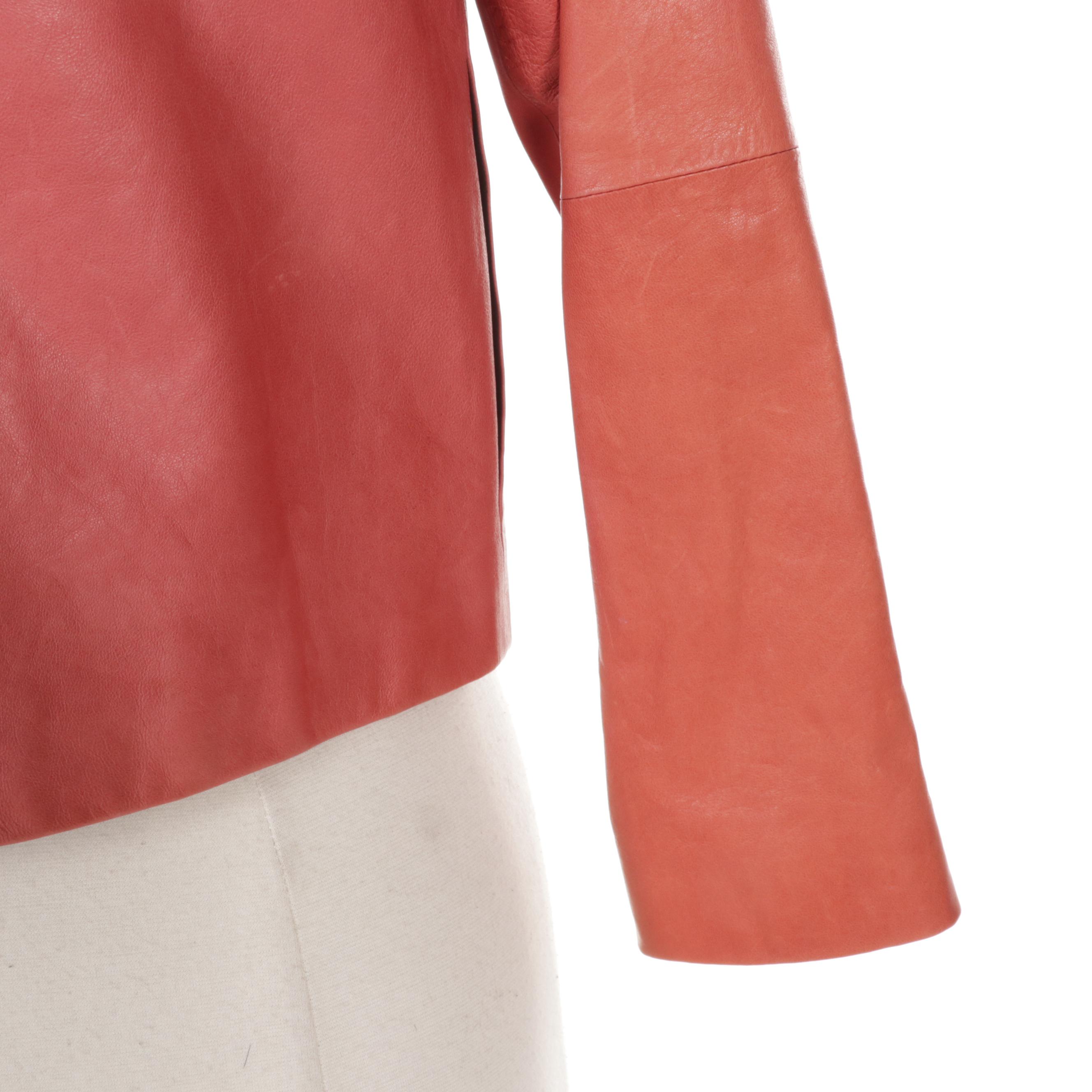 Lafayette 148 Open Front Coral Leather Jacket