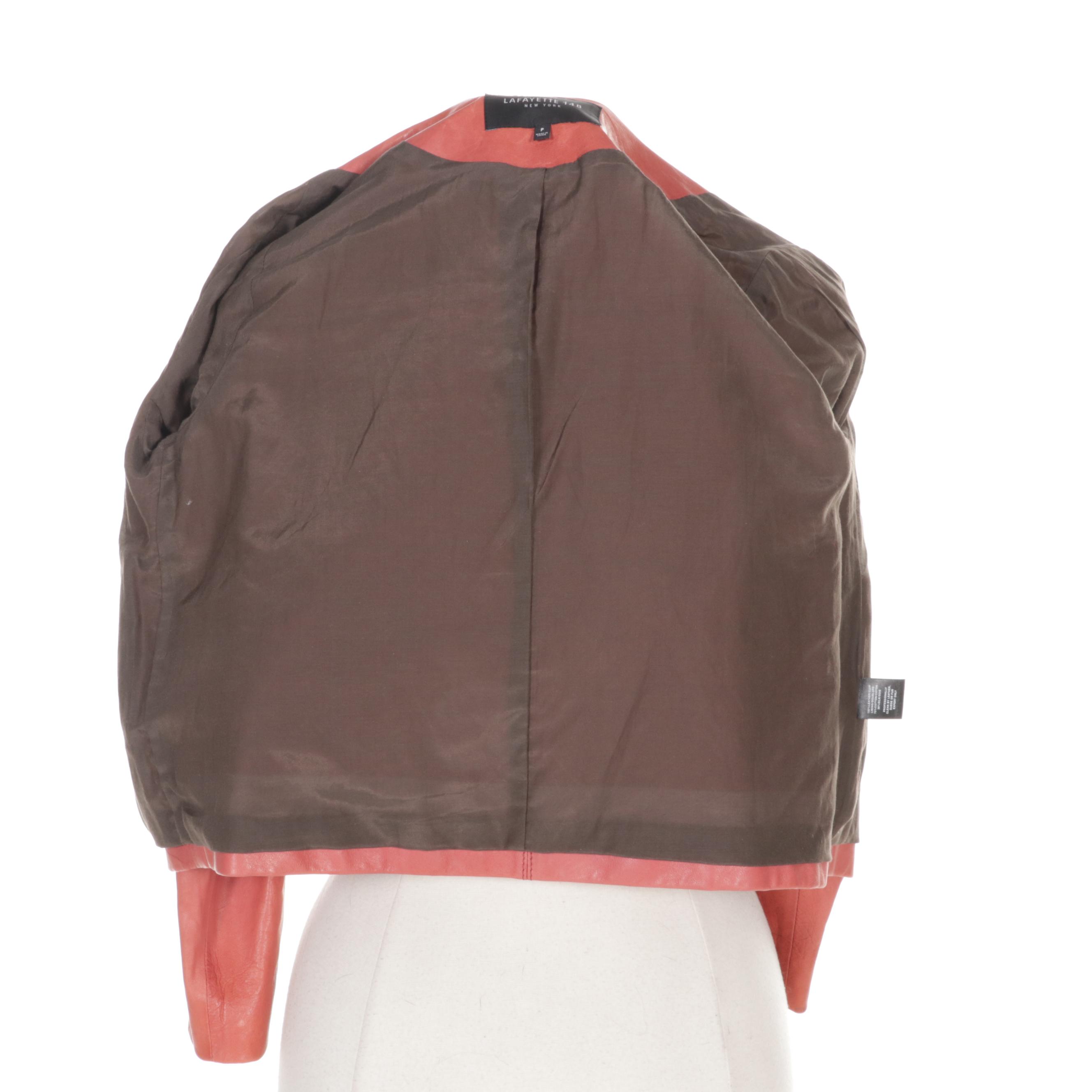 Lafayette 148 Open Front Coral Leather Jacket