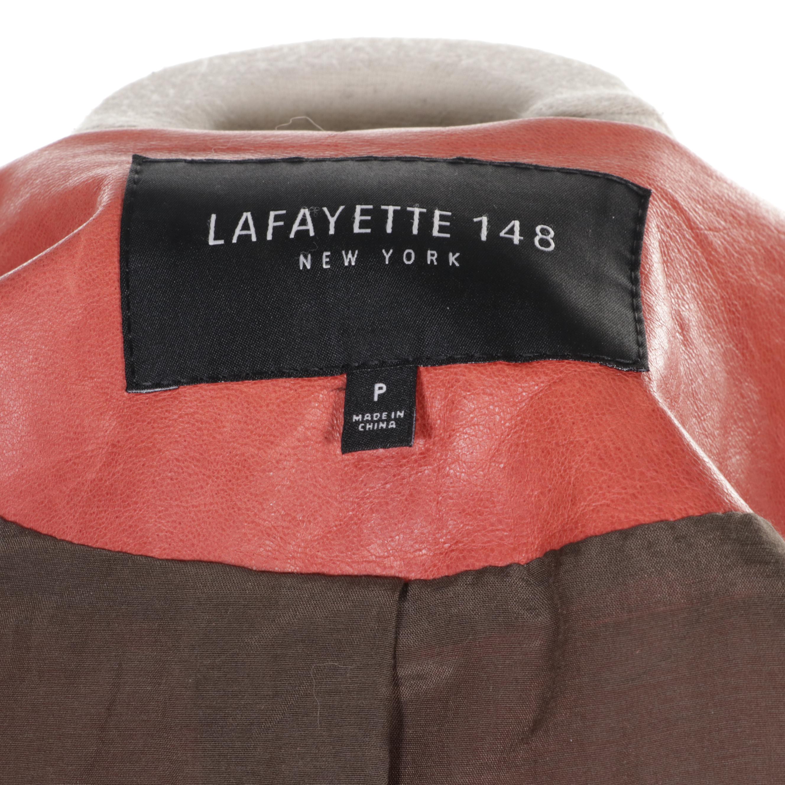 Lafayette 148 Open Front Coral Leather Jacket