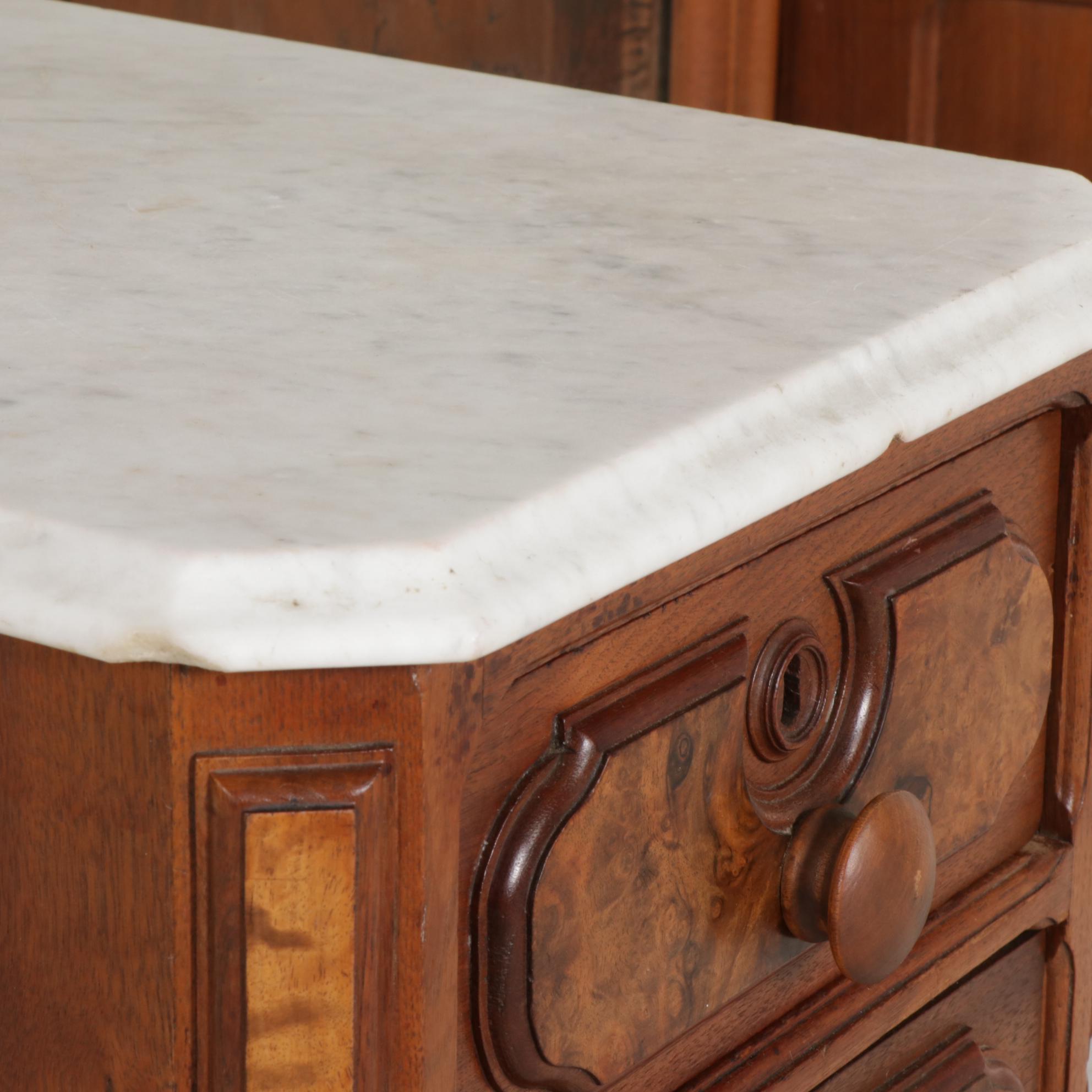 Victorian Walnut, Burl Walnut and Marble-Top Dresser, Late 19th Century