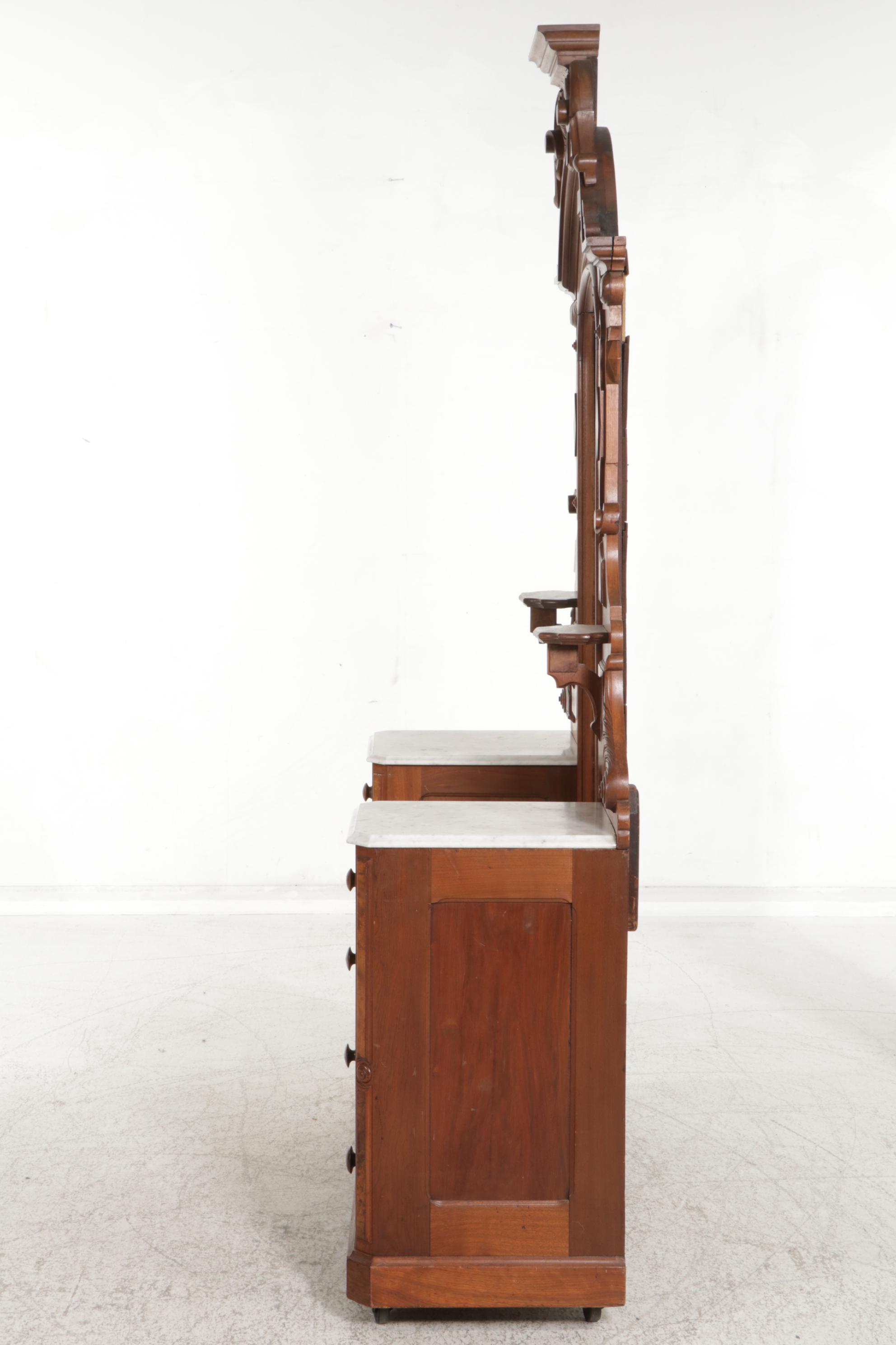 Victorian Walnut, Burl Walnut and Marble-Top Dresser, Late 19th Century