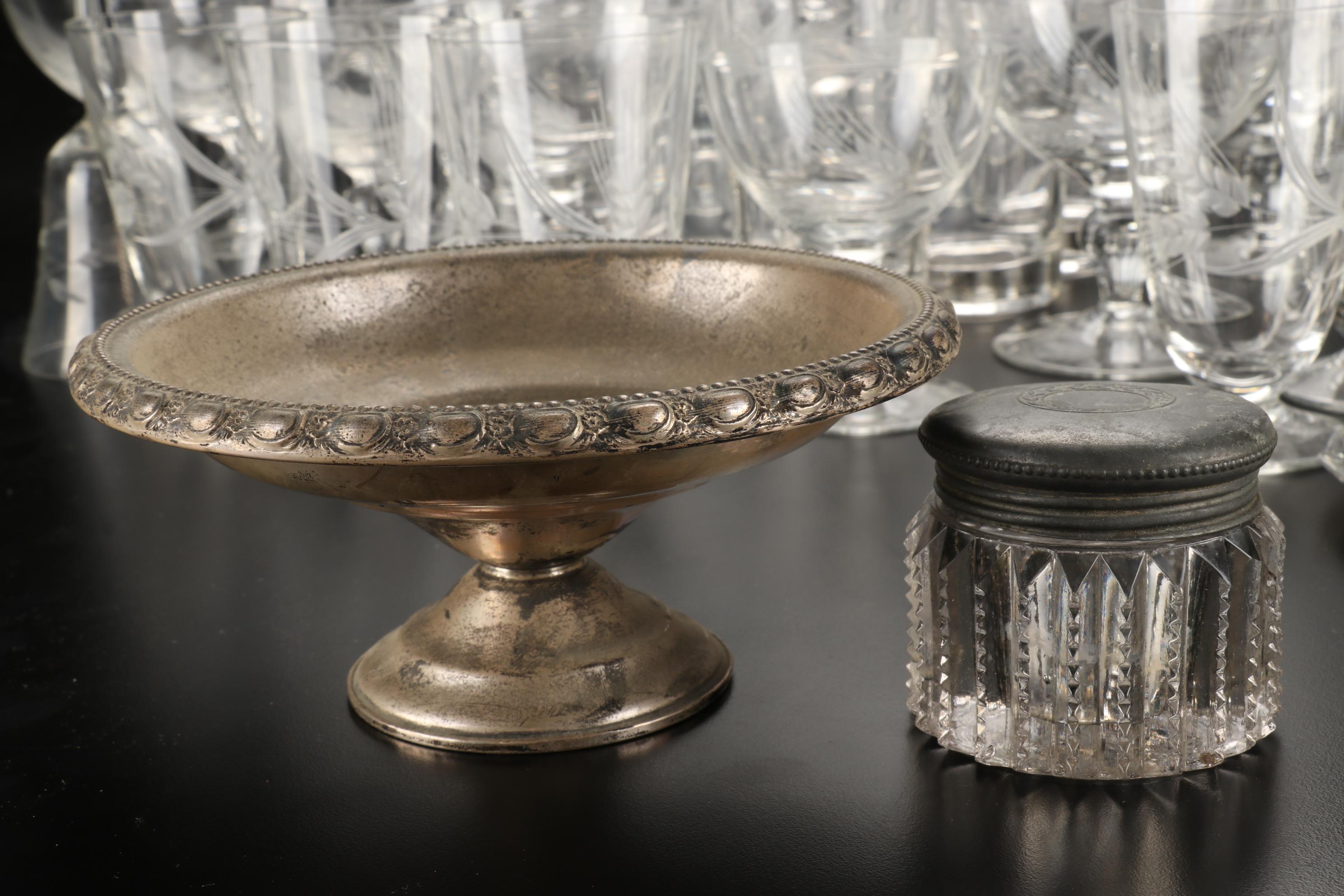 Fostoria "Wheat" & "Holly" Stemware & Tumblers with Other Table Accessories