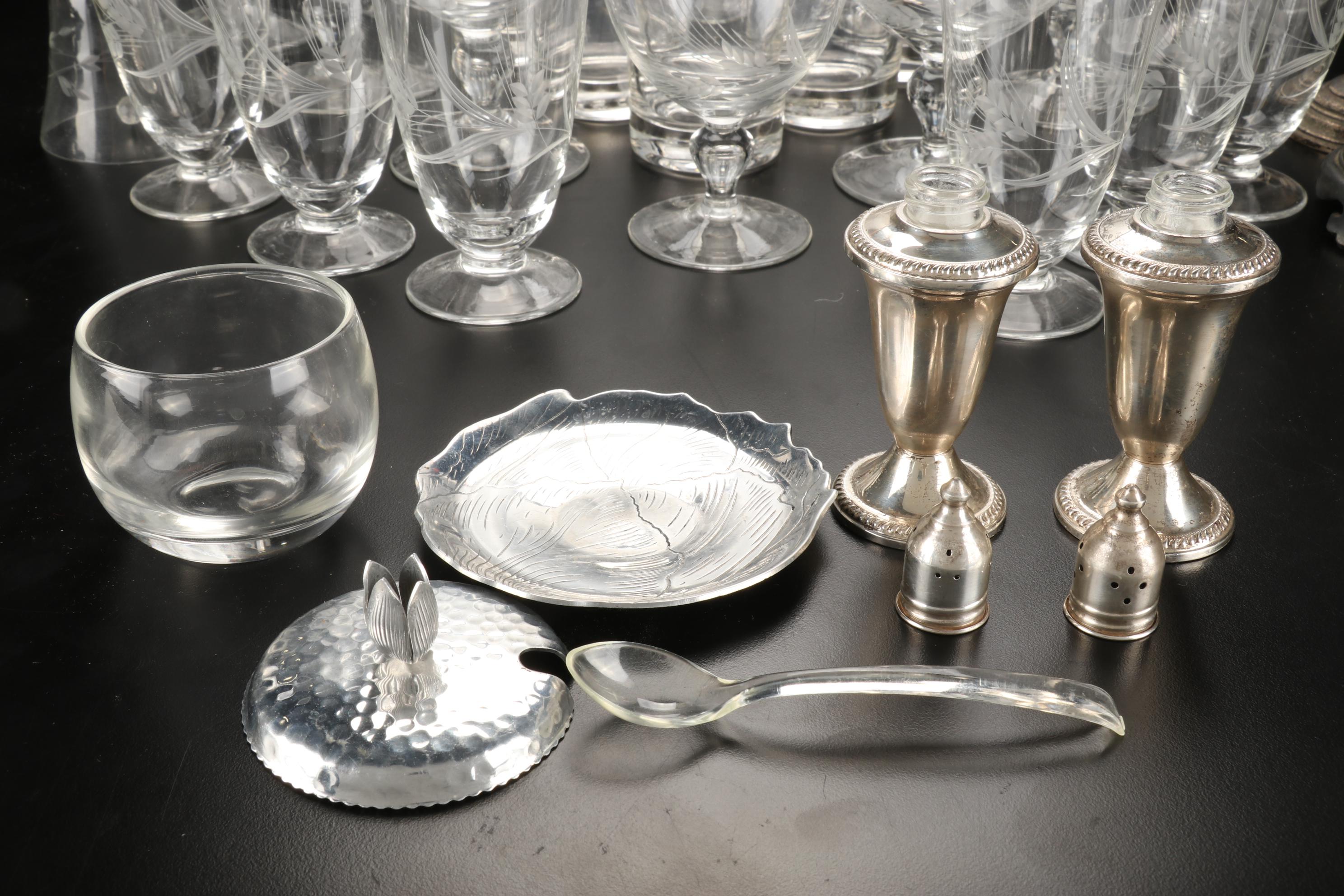 Fostoria "Wheat" & "Holly" Stemware & Tumblers with Other Table Accessories