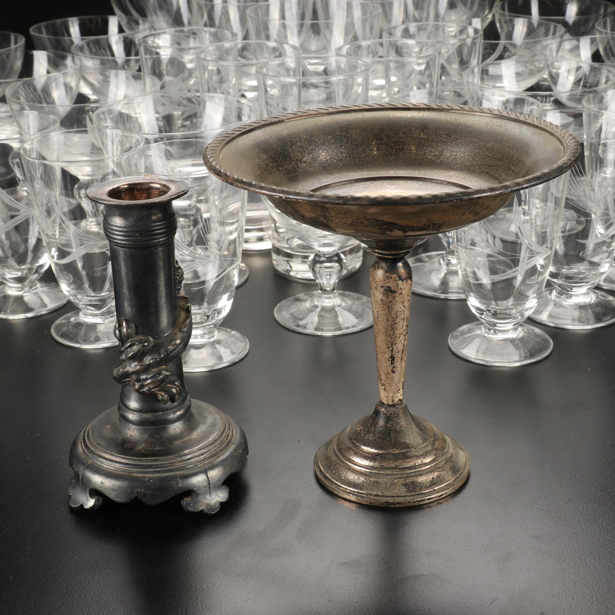 Fostoria "Wheat" & "Holly" Stemware & Tumblers with Other Table Accessories