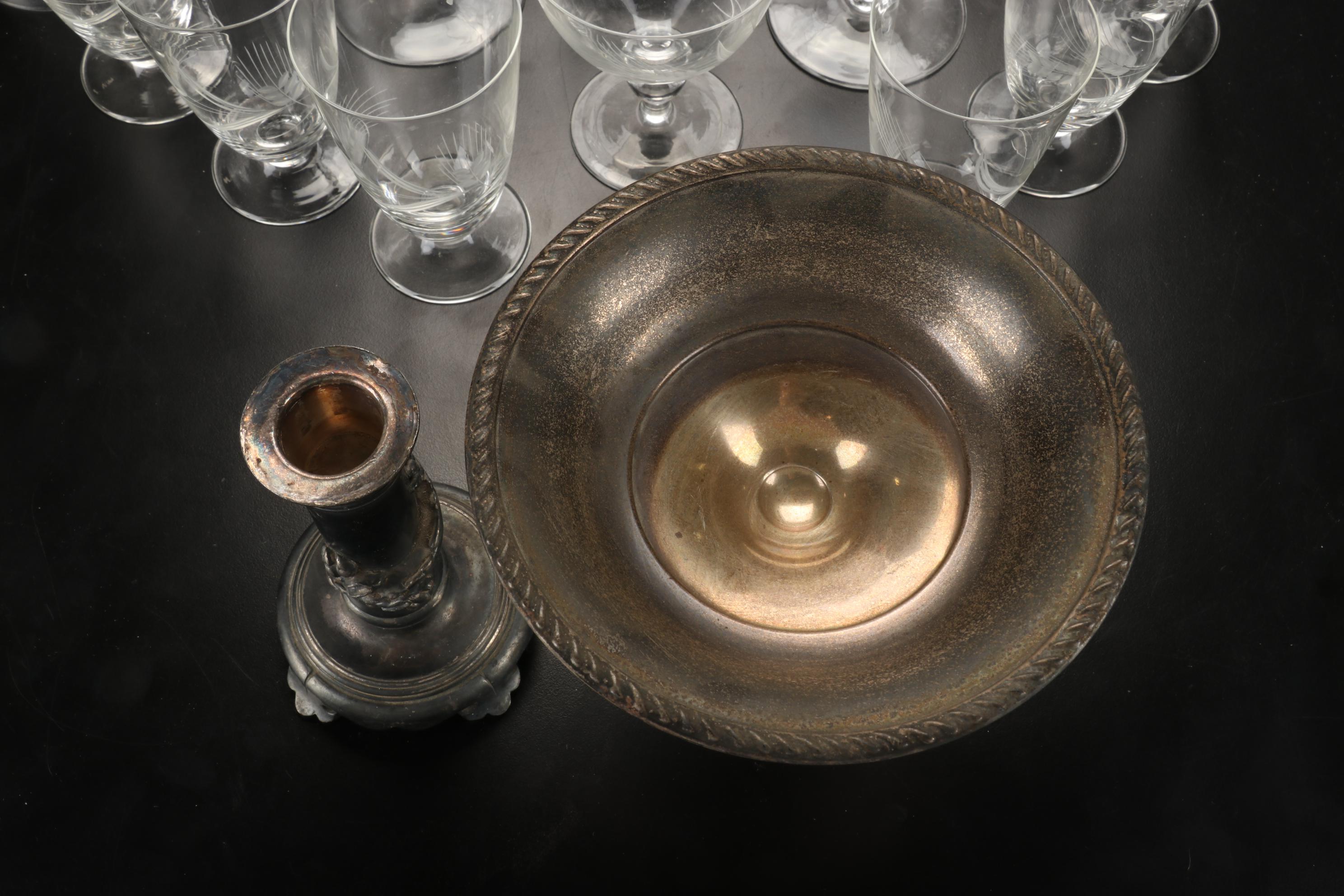 Fostoria "Wheat" & "Holly" Stemware & Tumblers with Other Table Accessories