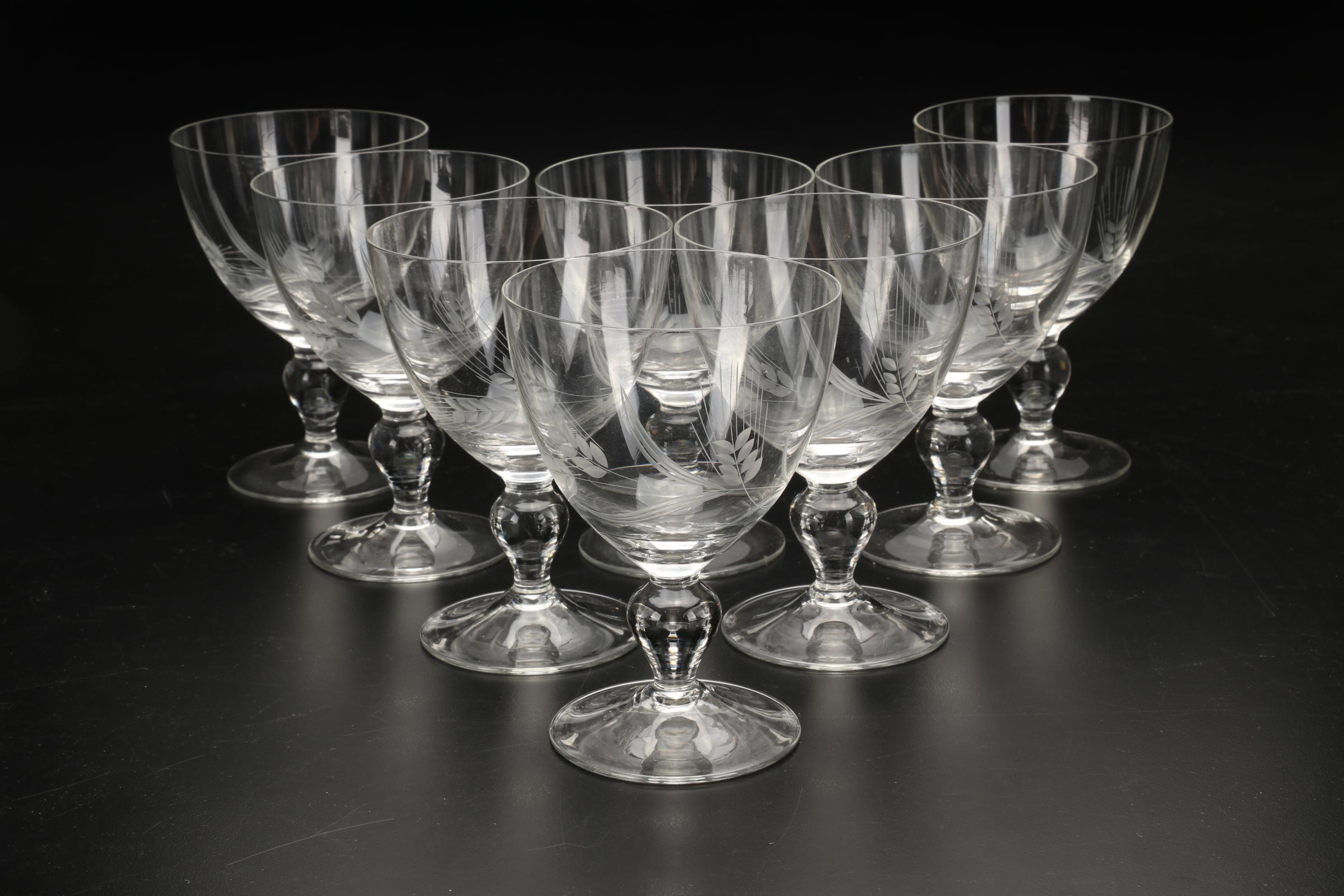 Fostoria "Wheat" & "Holly" Stemware & Tumblers with Other Table Accessories