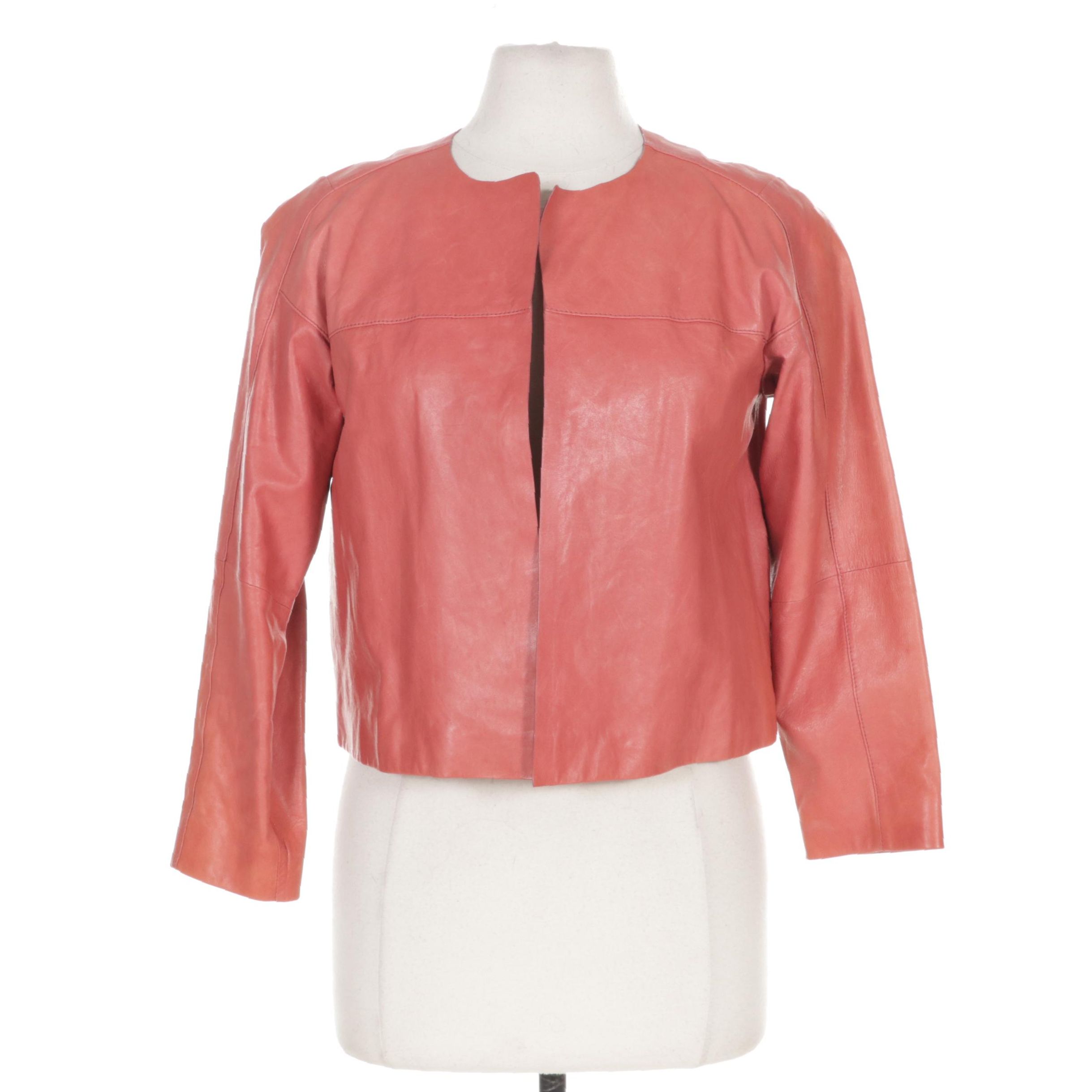 Lafayette 148 Open Front Coral Leather Jacket