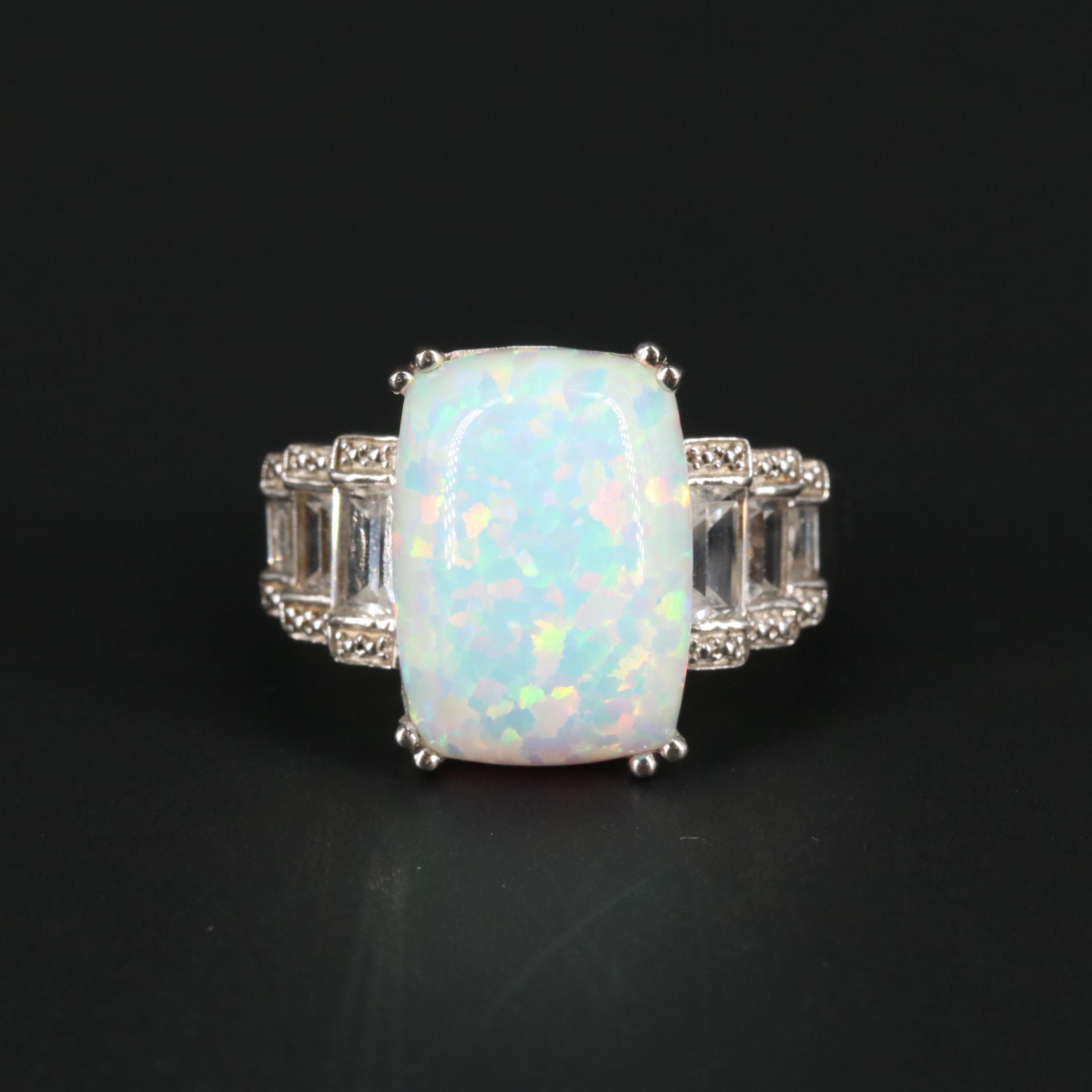 Sterling Silver Opal and Sapphire Ring
