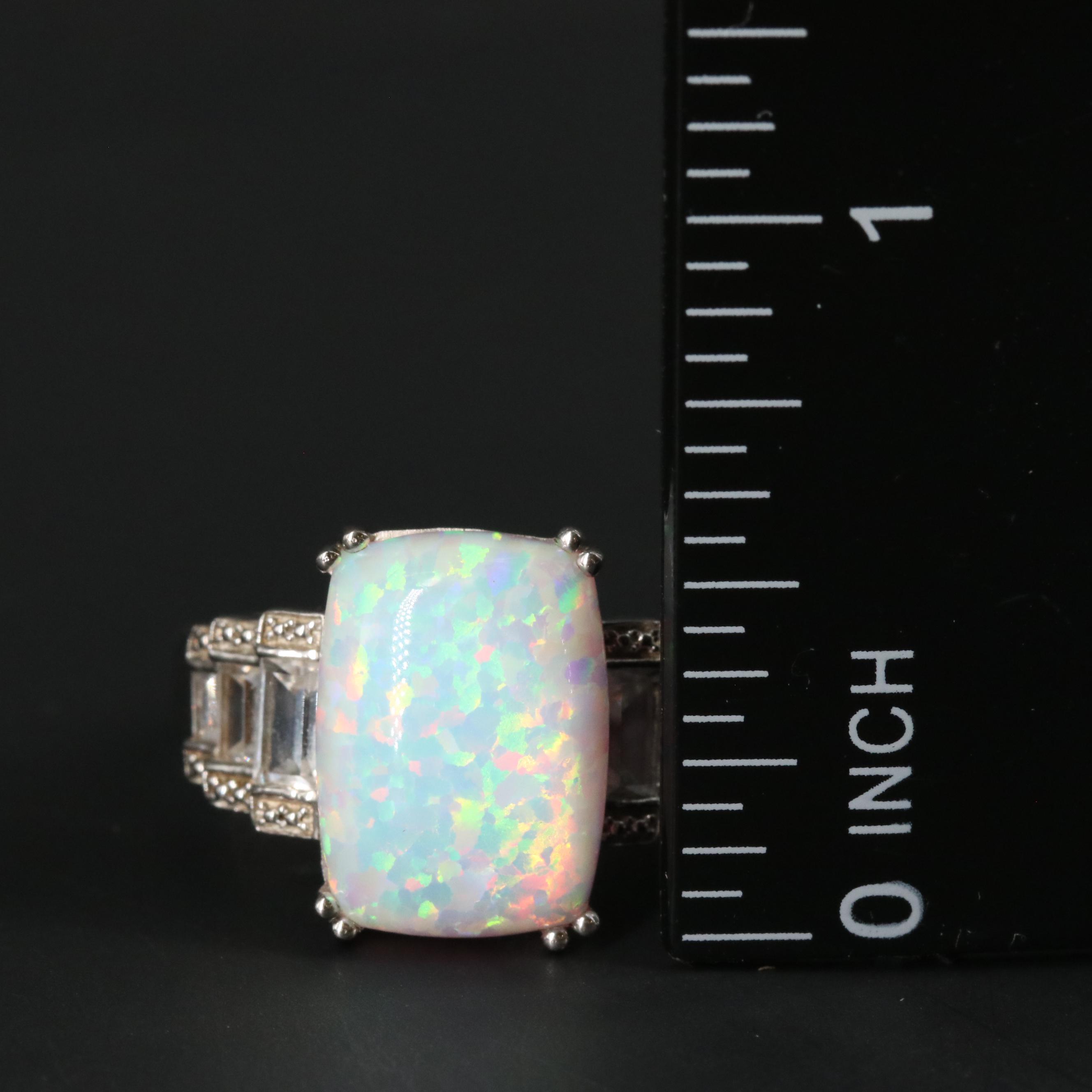 Sterling Silver Opal and Sapphire Ring