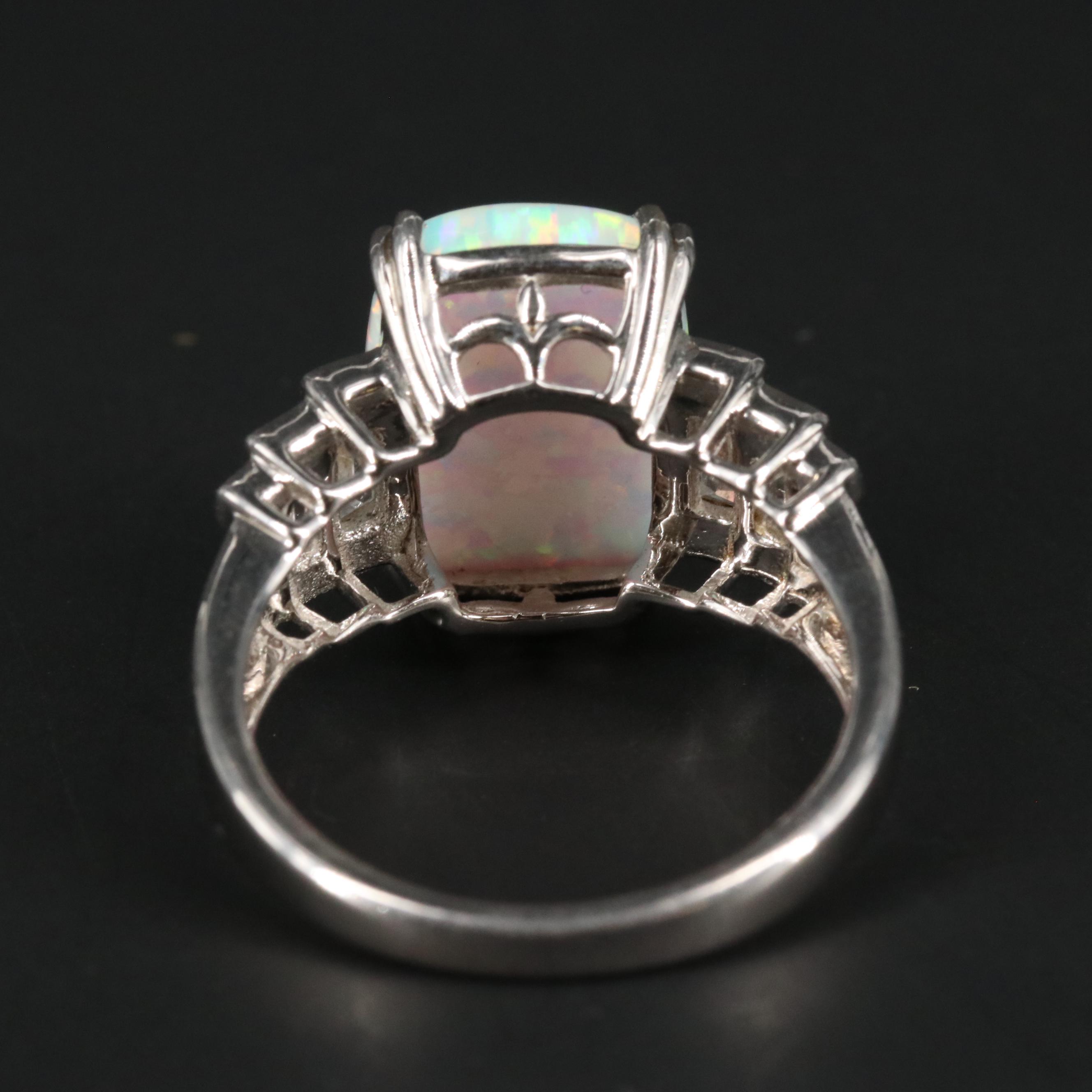 Sterling Silver Opal and Sapphire Ring