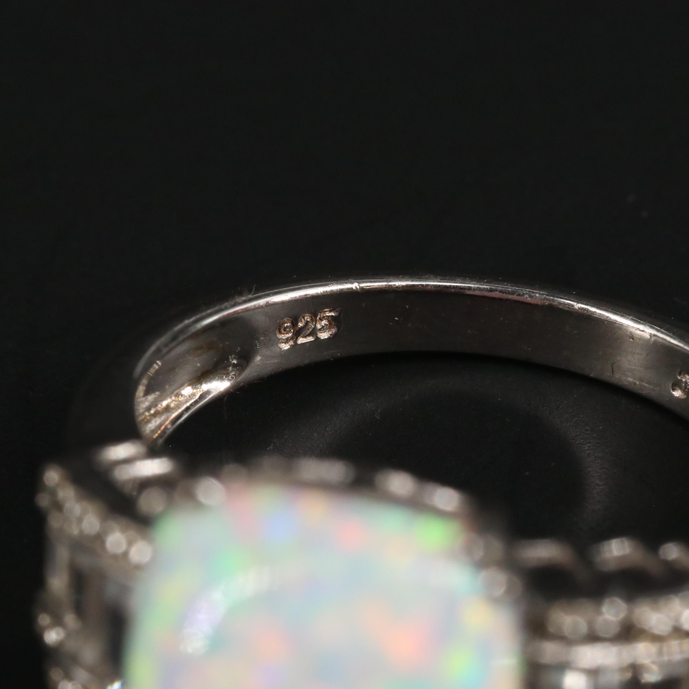 Sterling Silver Opal and Sapphire Ring