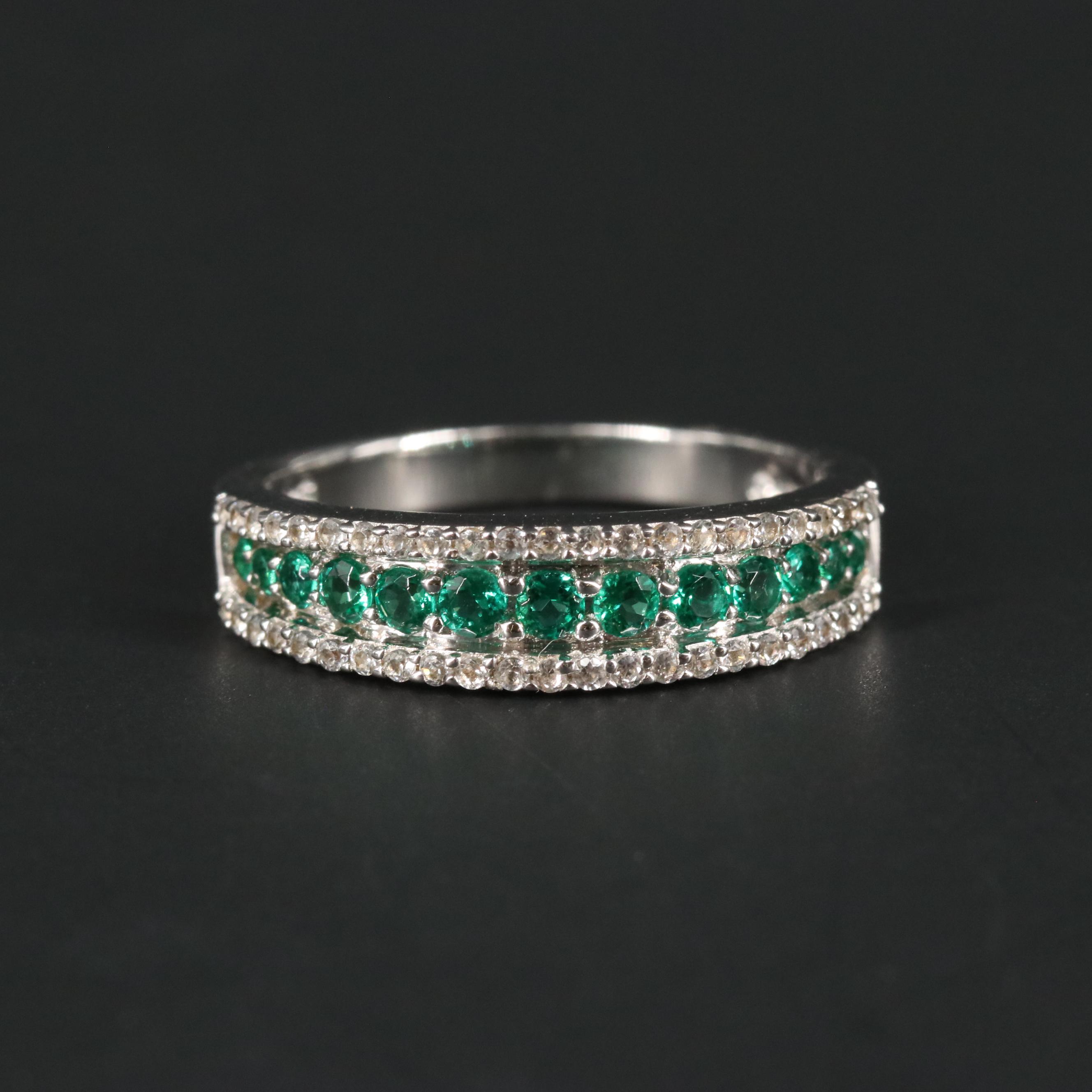 Sterling Silver Emerald and Sapphire Ring