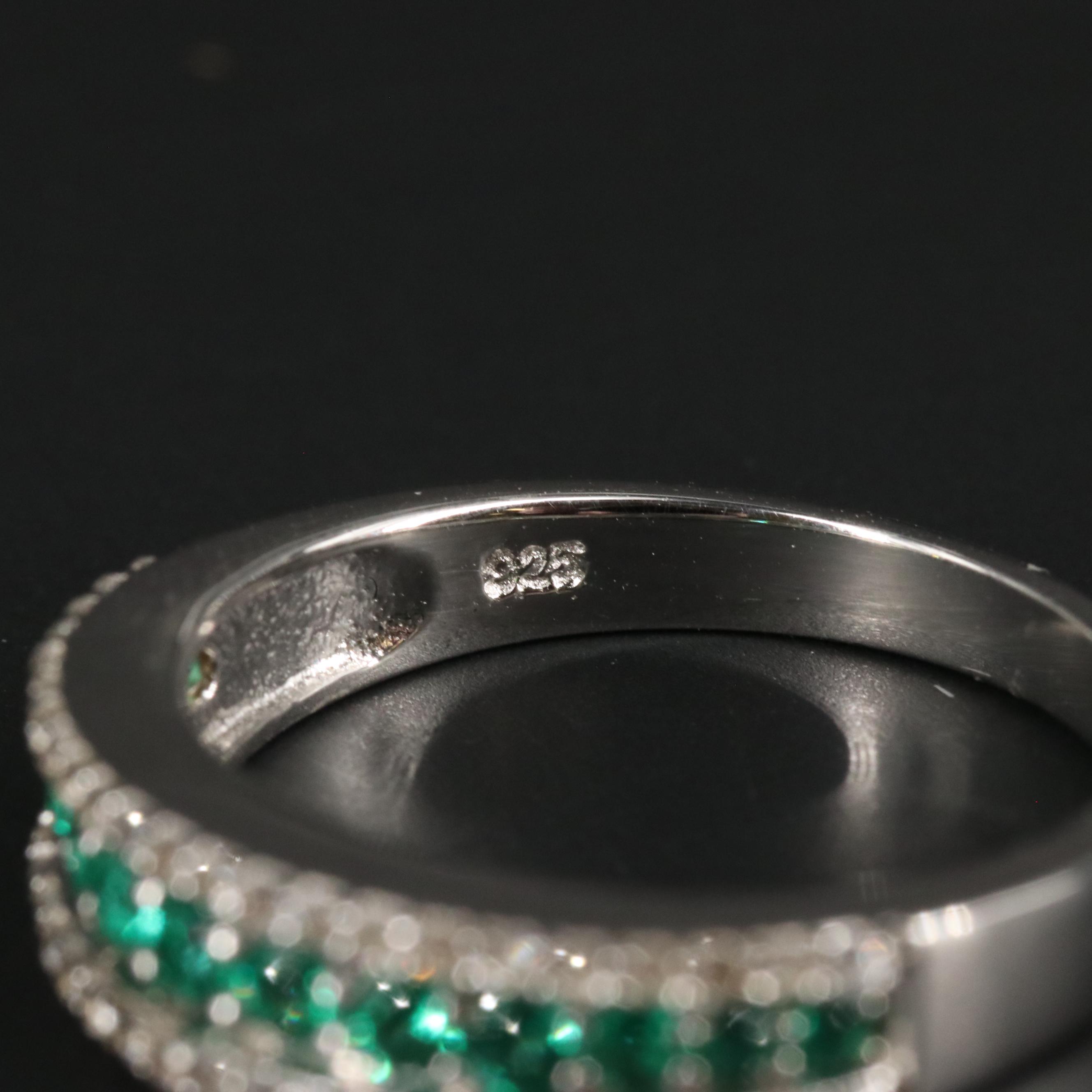 Sterling Silver Emerald and Sapphire Ring