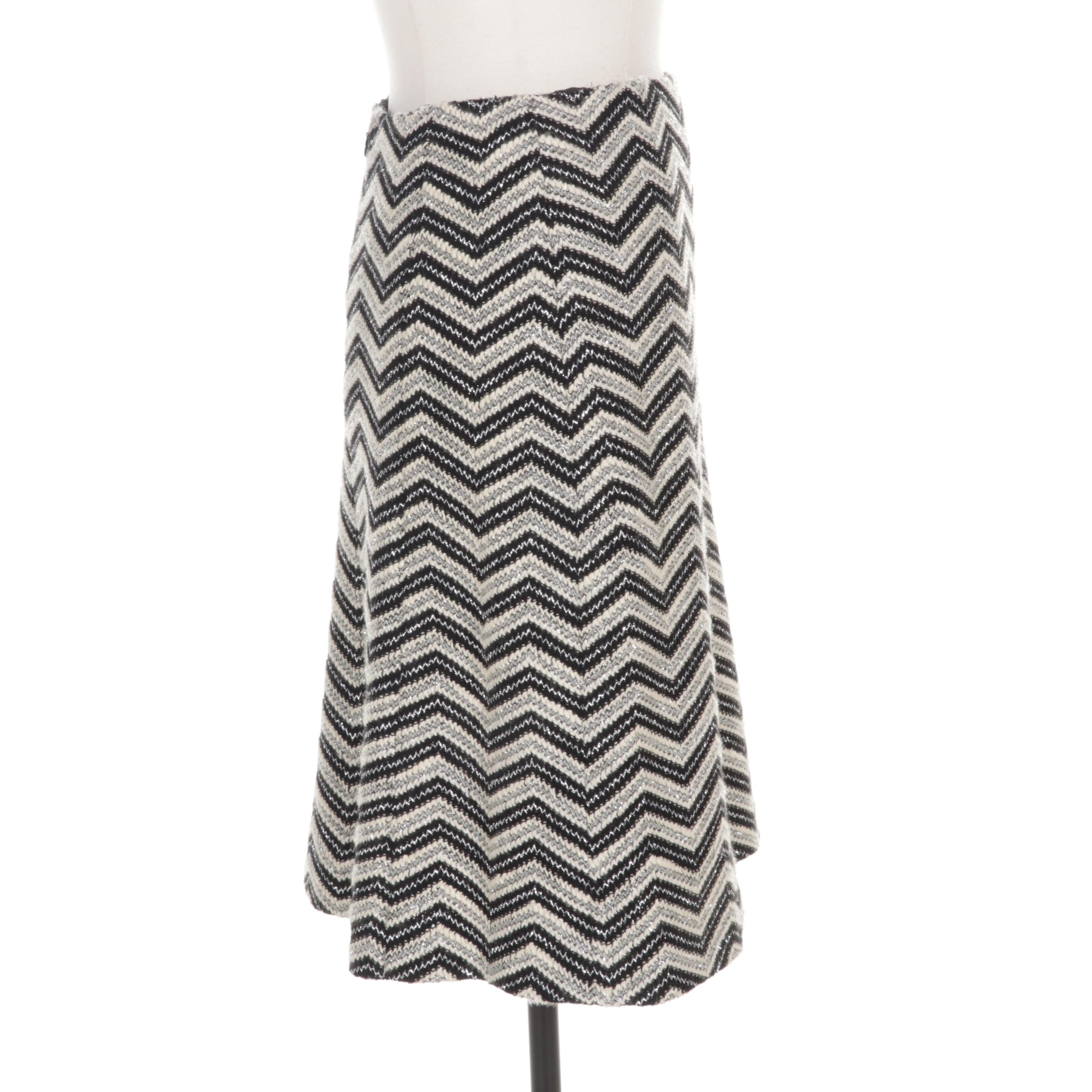 Chanel Chevron Patterned Wool Blend Skirt with Metallic Threads