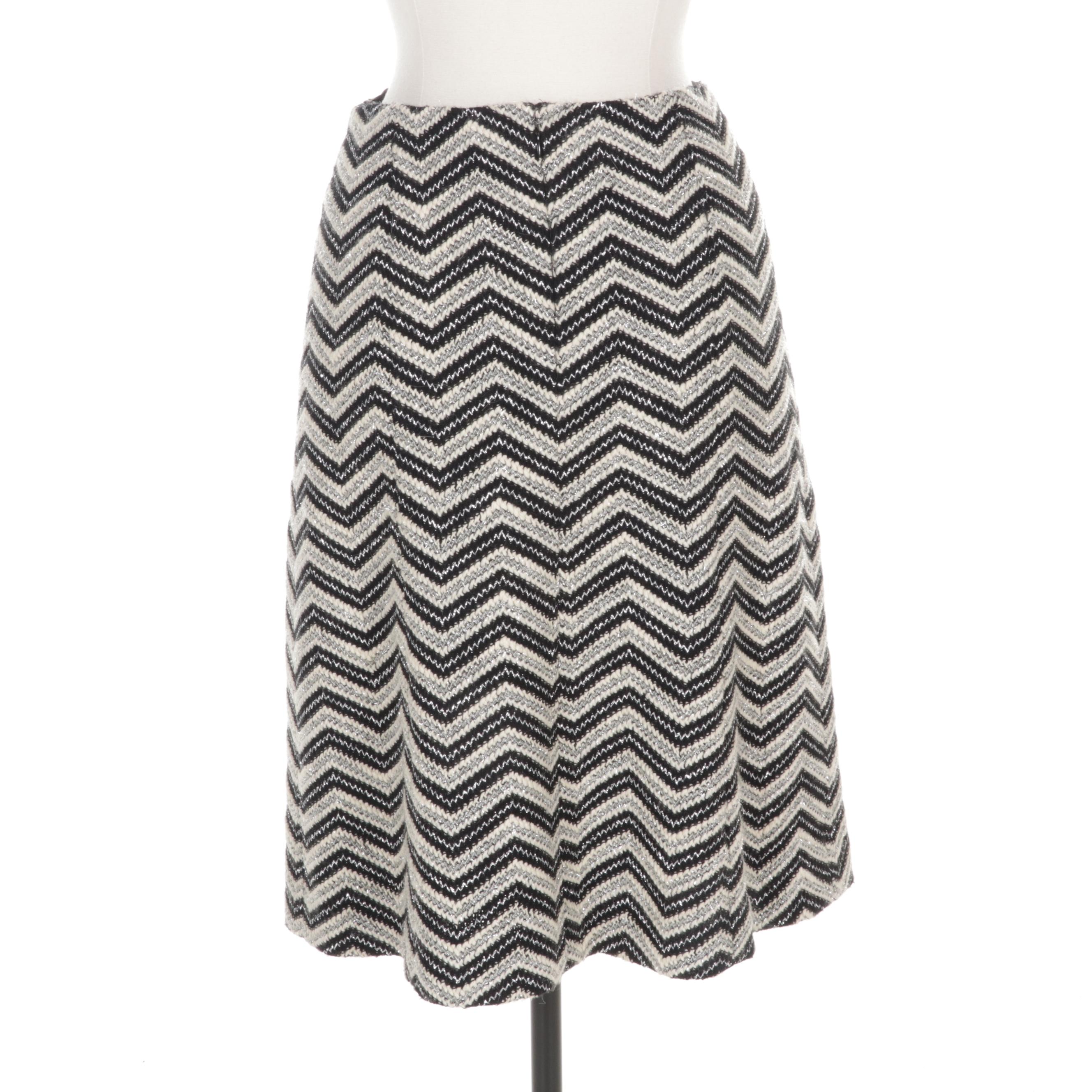 Chanel Chevron Patterned Wool Blend Skirt with Metallic Threads