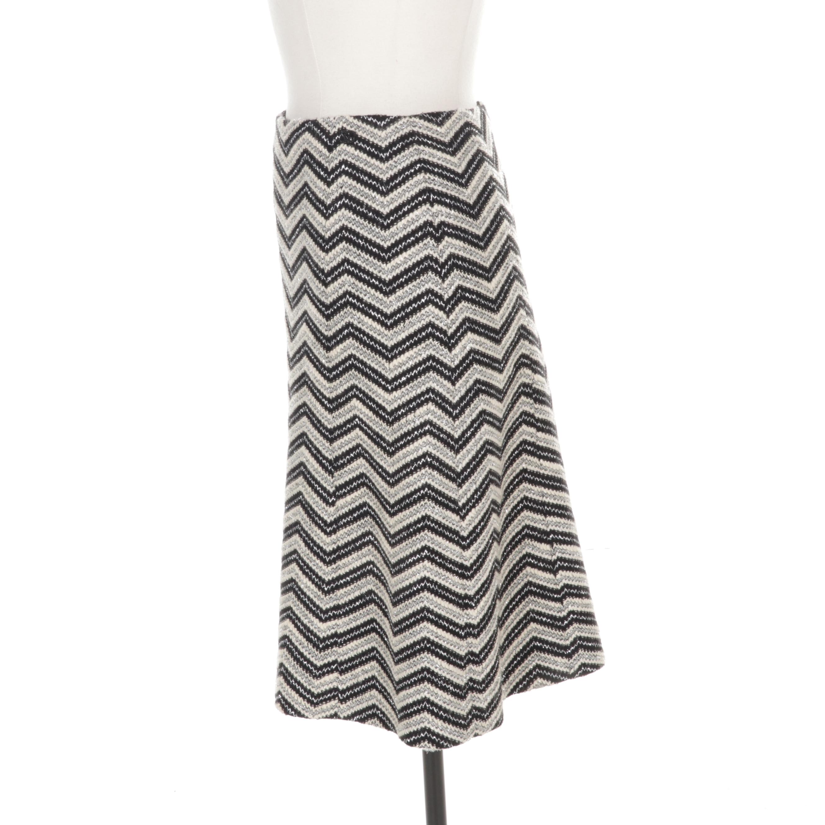 Chanel Chevron Patterned Wool Blend Skirt with Metallic Threads