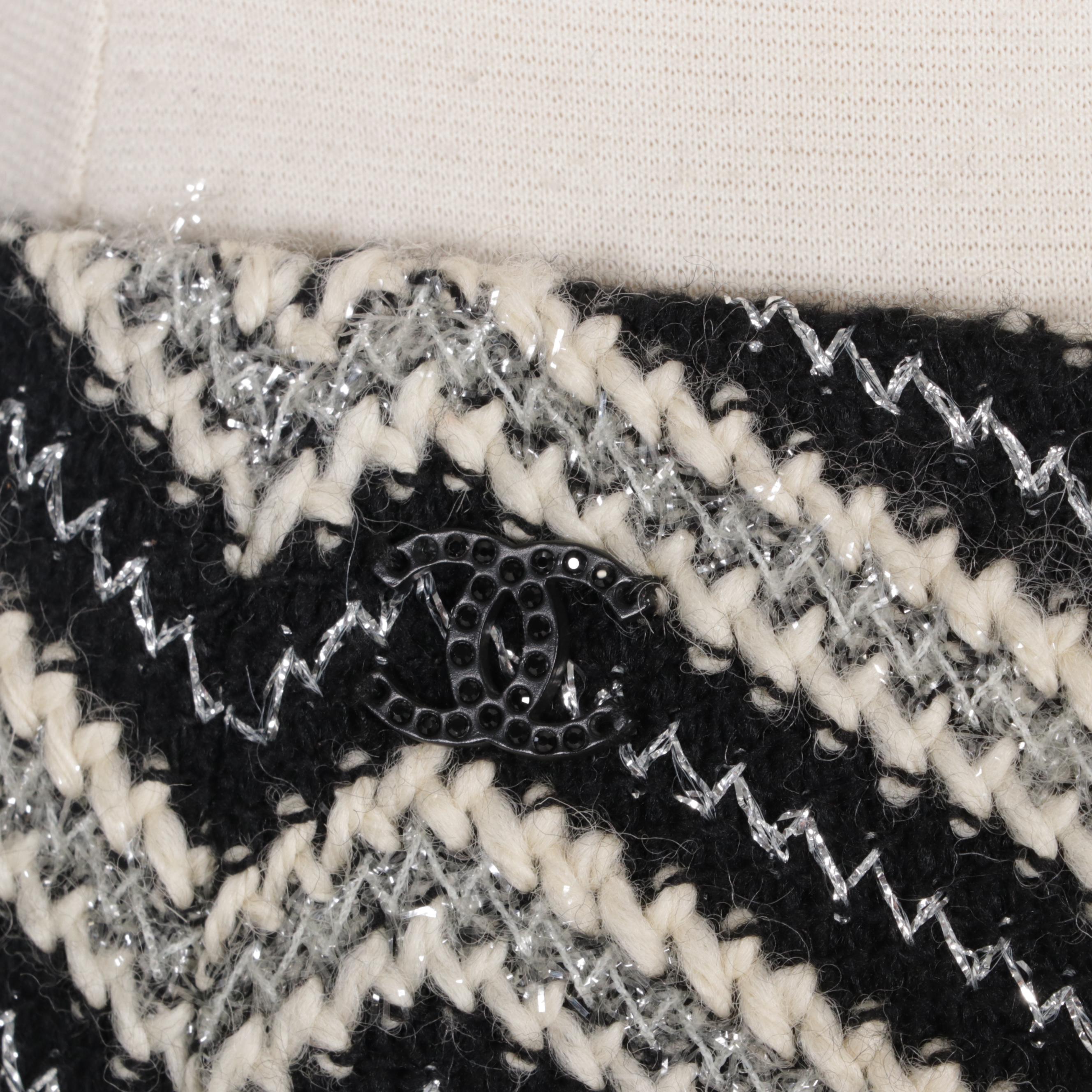 Chanel Chevron Patterned Wool Blend Skirt with Metallic Threads