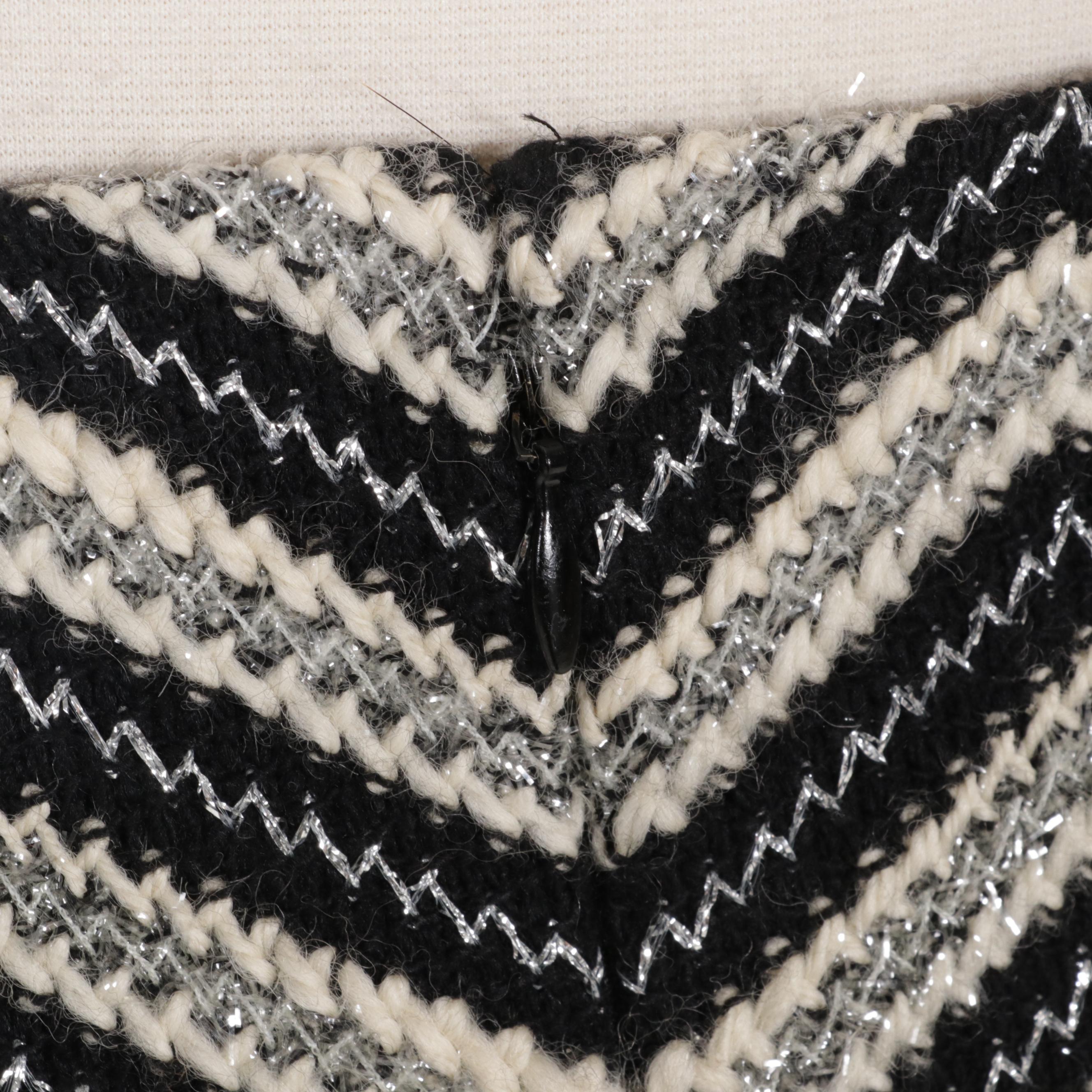 Chanel Chevron Patterned Wool Blend Skirt with Metallic Threads