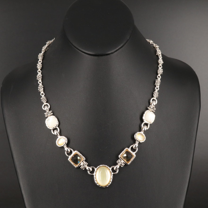 Michael Dawkins Sterling Mother-of-Pearl, Citrine and Quartz Doublet Necklace