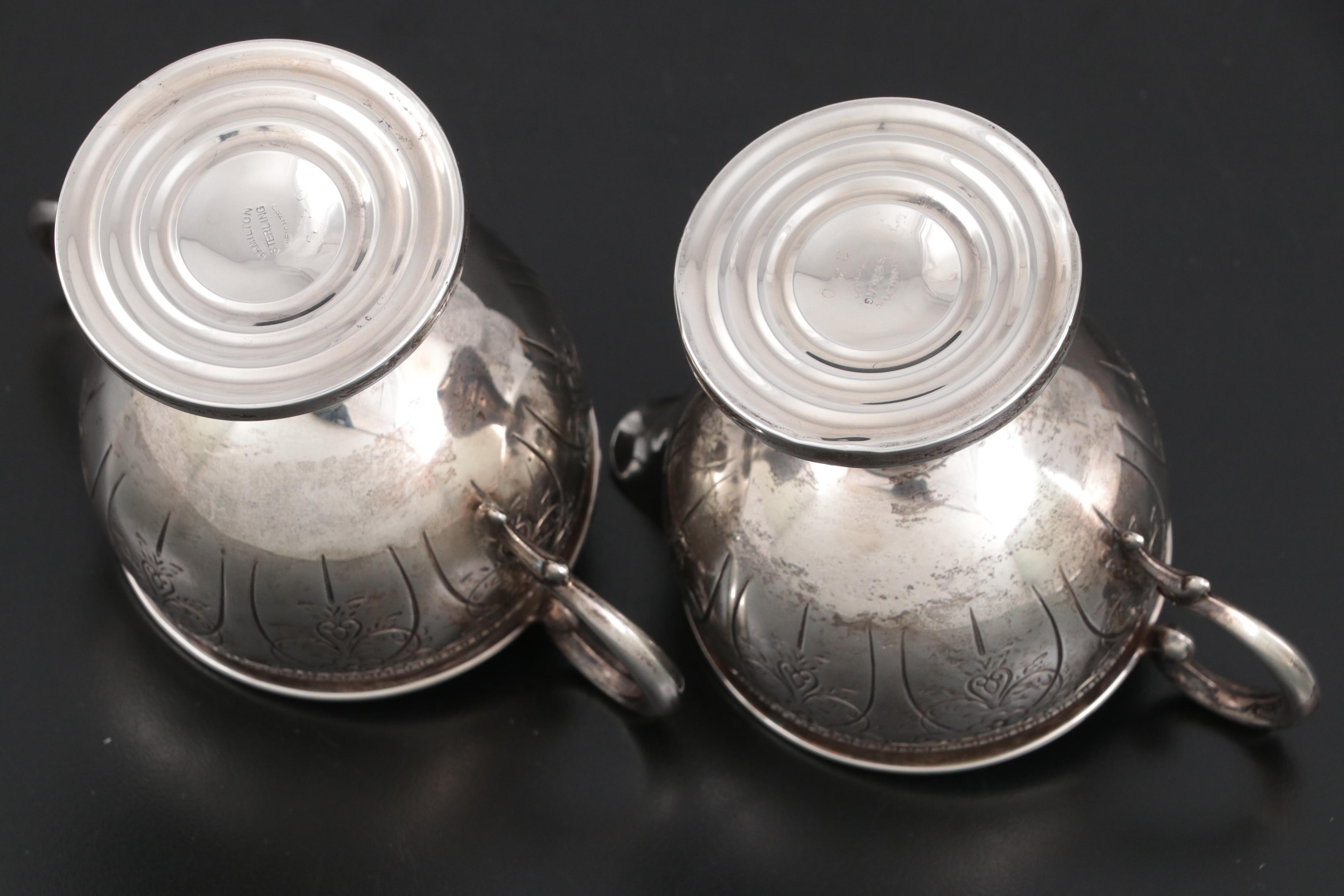 Hamilton Weighted Sterling Creamer and Sugar Bowl with Raimond Cake Knife